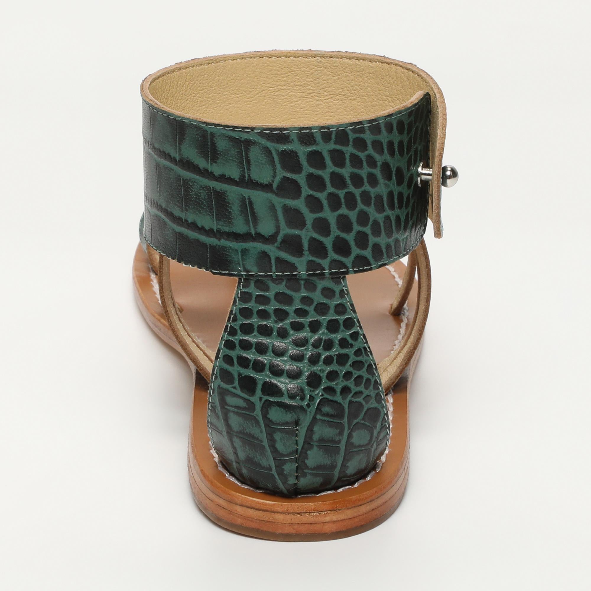 DARIKA sandales bracelet de cheville en cuir croco vert