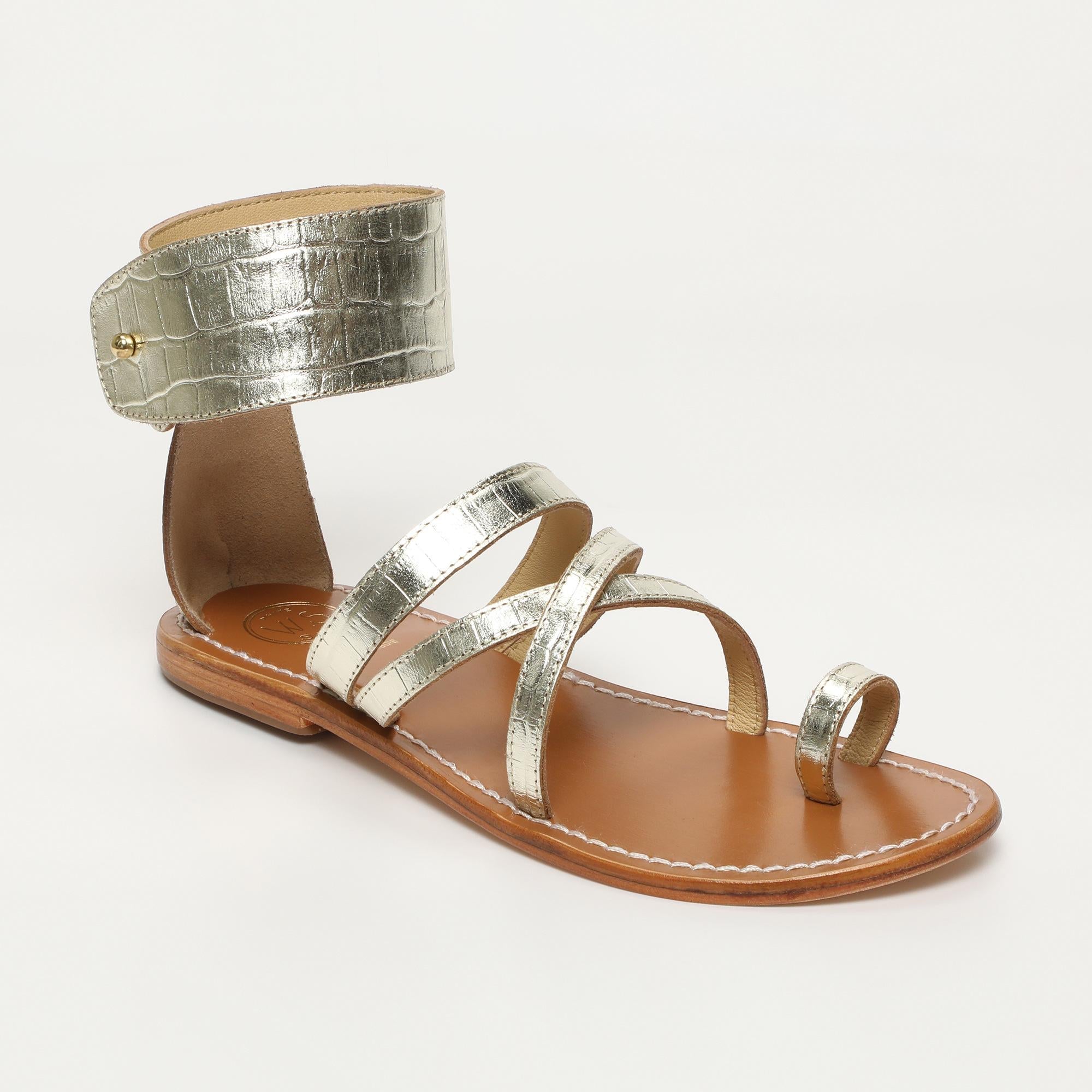 DARIKA sandales bracelet de cheville en cuir croco or clair