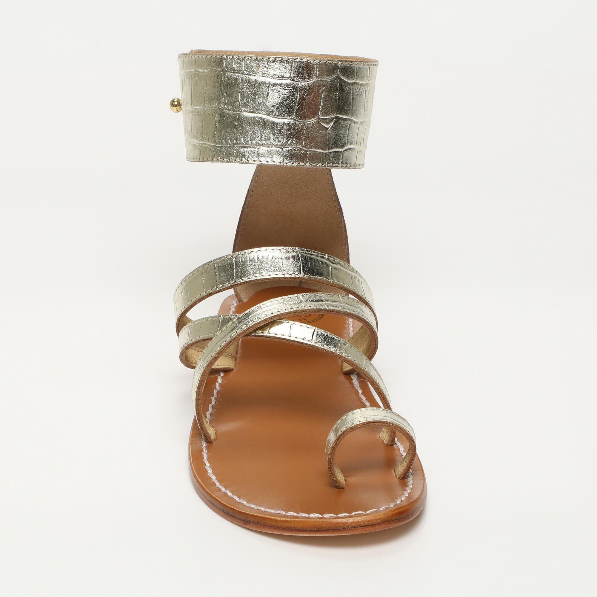 DARIKA sandales bracelet de cheville en cuir croco or clair