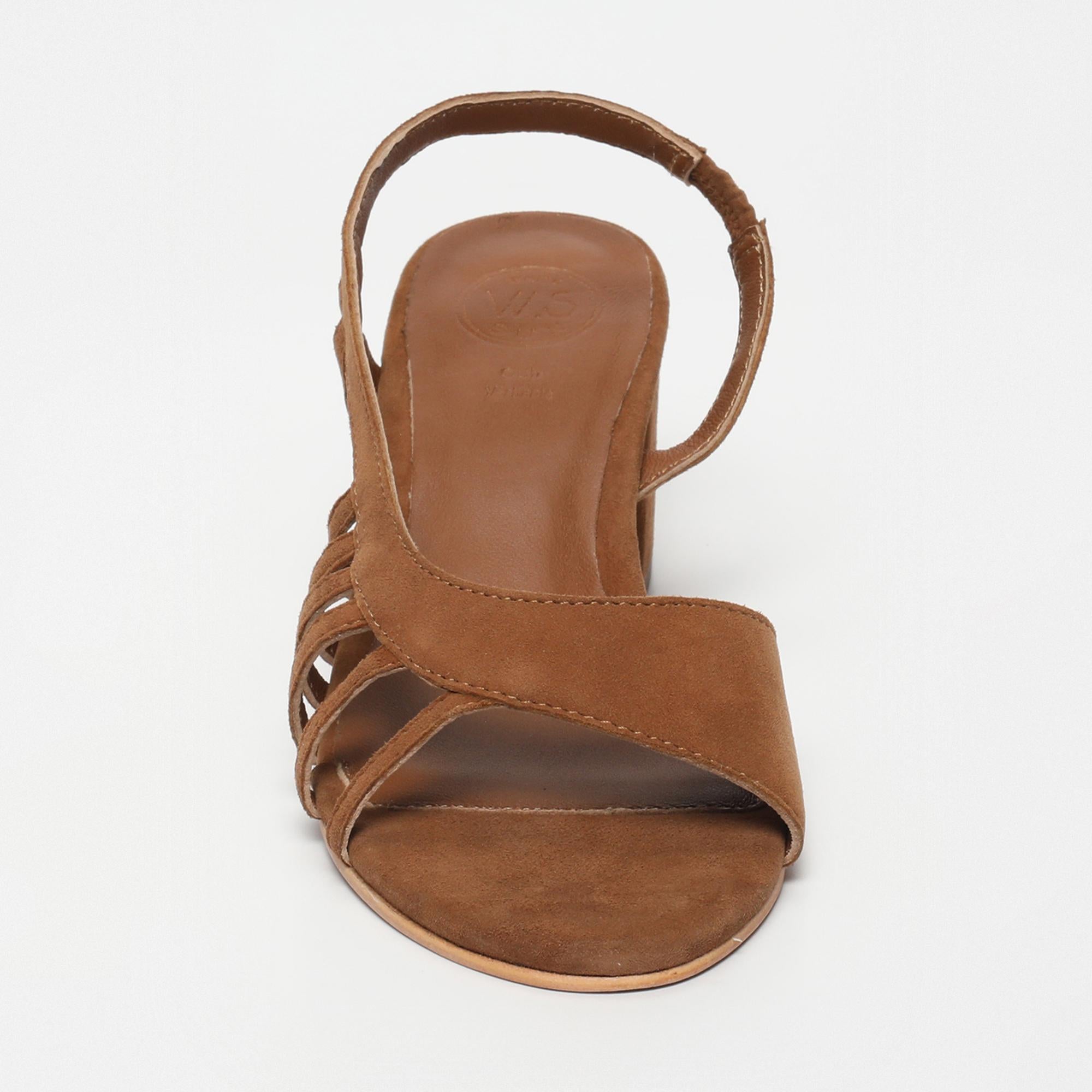 DEEKSHA sandales talon en cuir camel