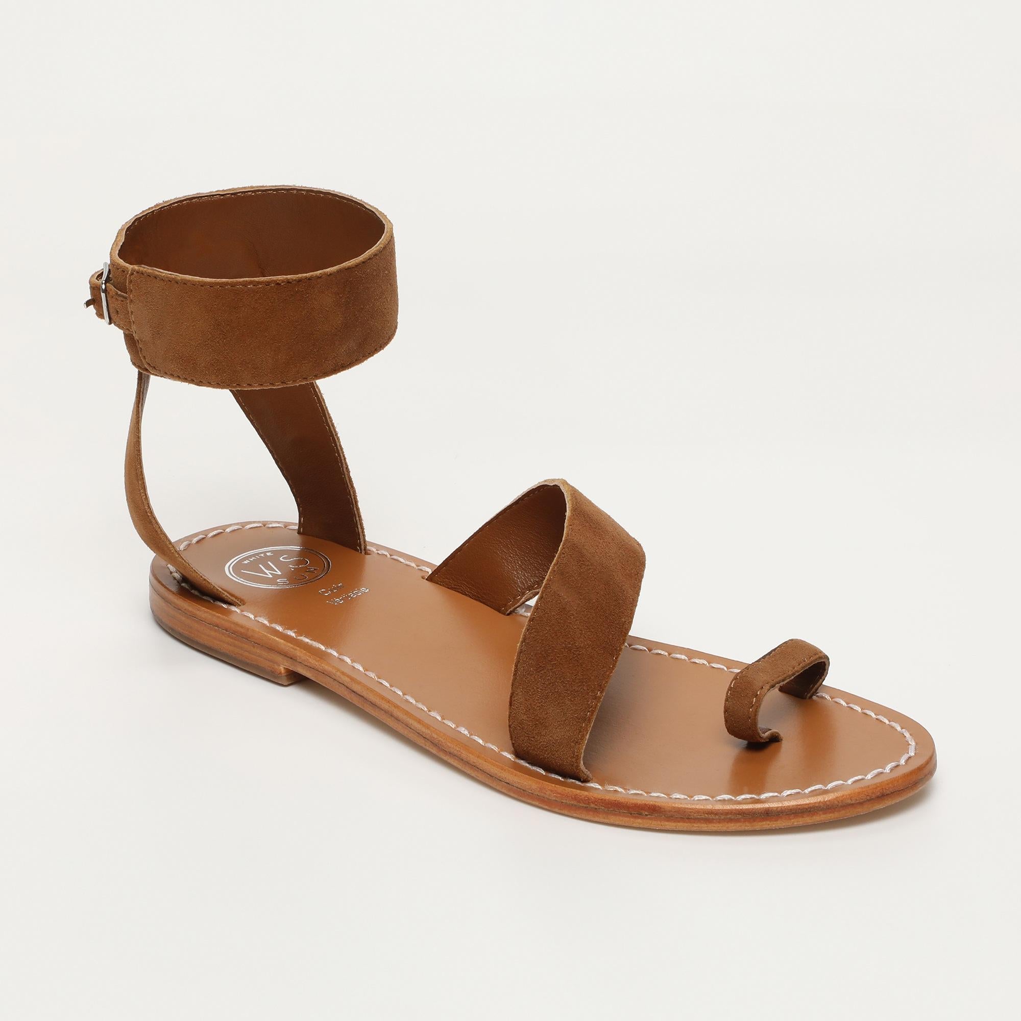 DEEVA sandales entre doigt bracelet de cheville en cuir camel