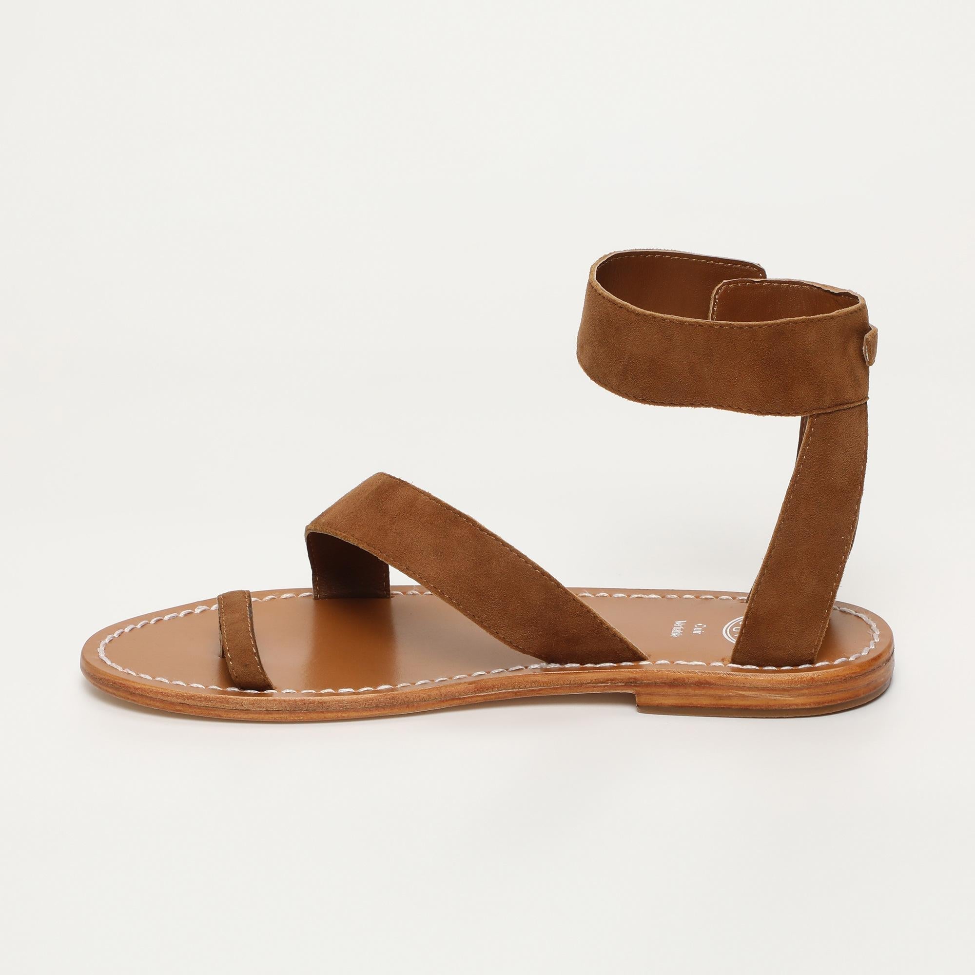 DEEVA sandales entre doigt bracelet de cheville en cuir camel