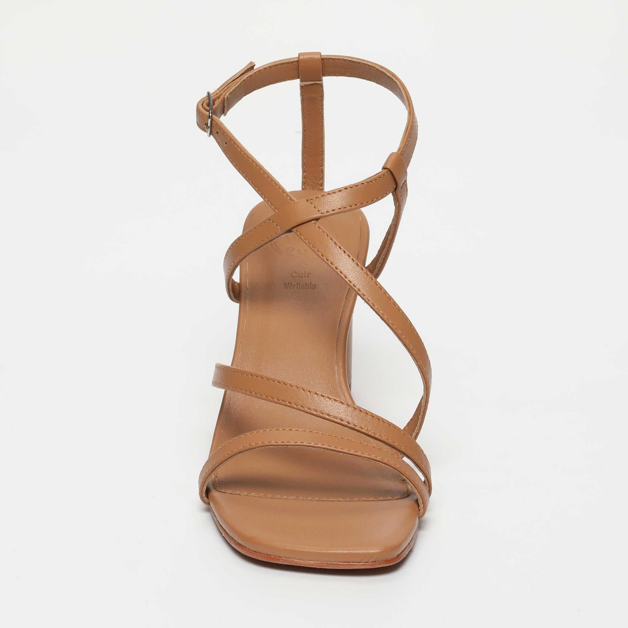 DEVANEE sandales talon en cuir brun clair