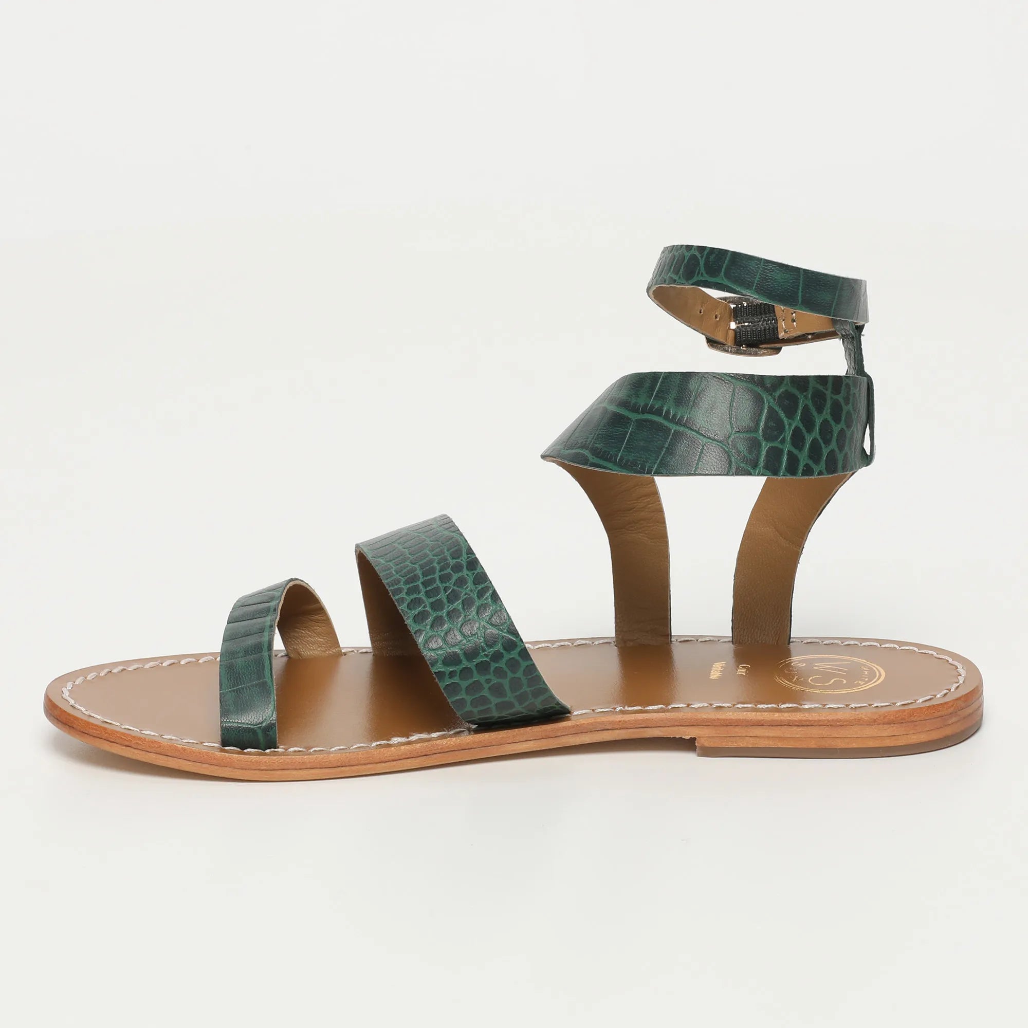 OASIS sandales spartiate / lacet en cuir vert croco