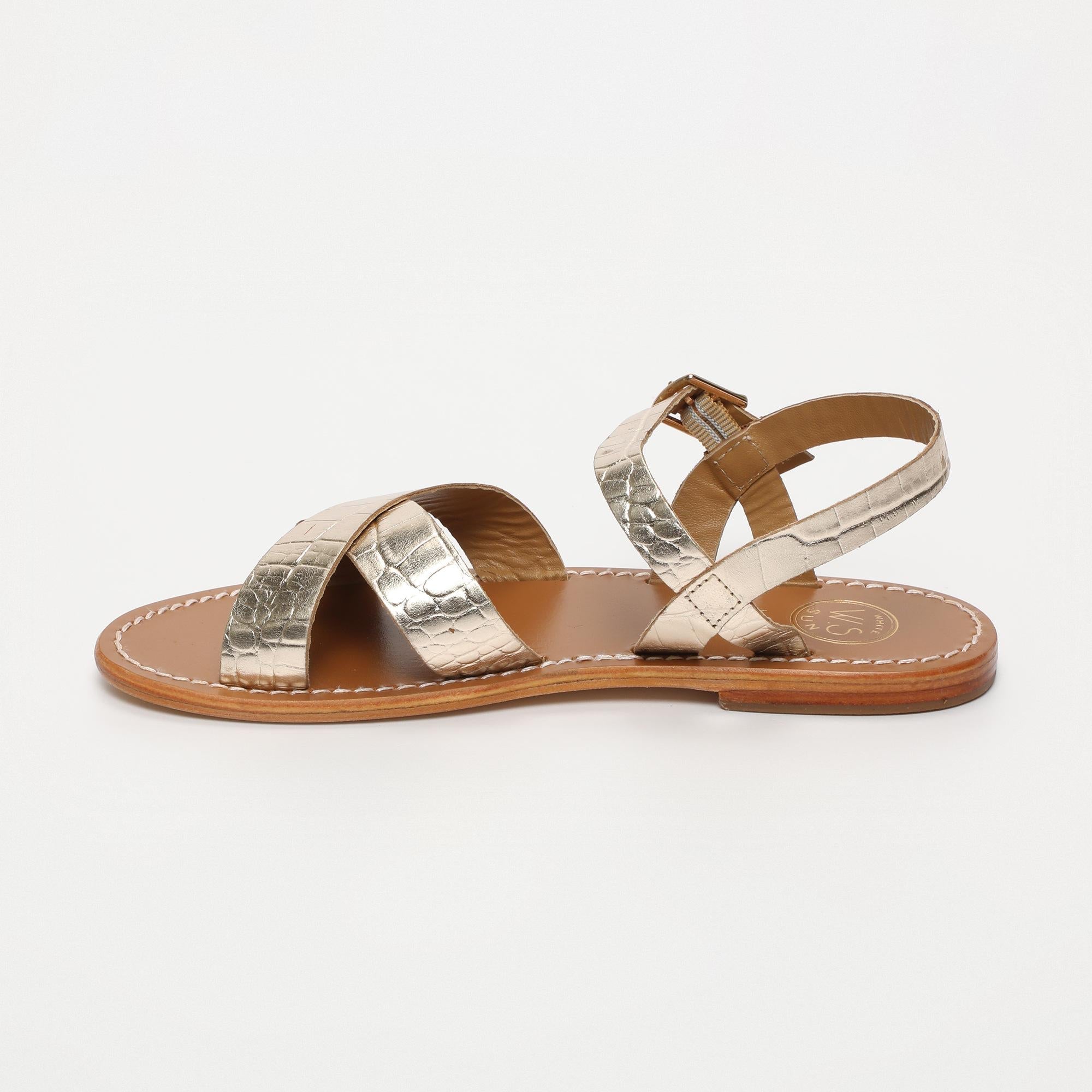 ENEYA sandales en cuir croco or clair