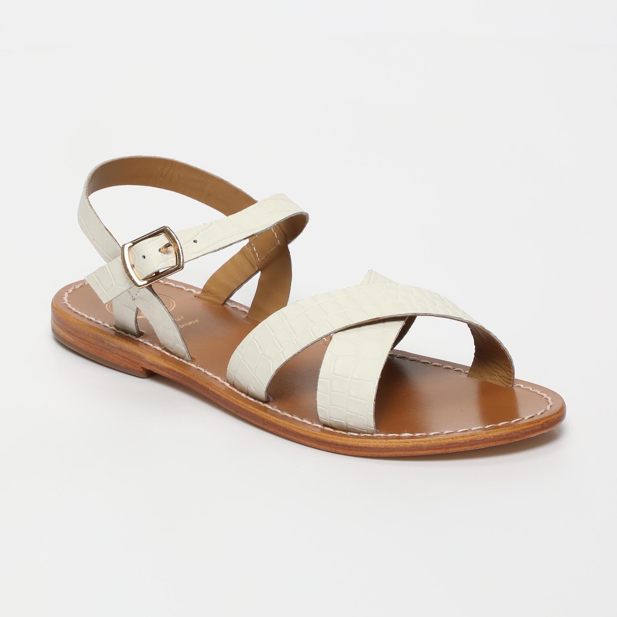 ENEYA sandales en cuir croco blanc