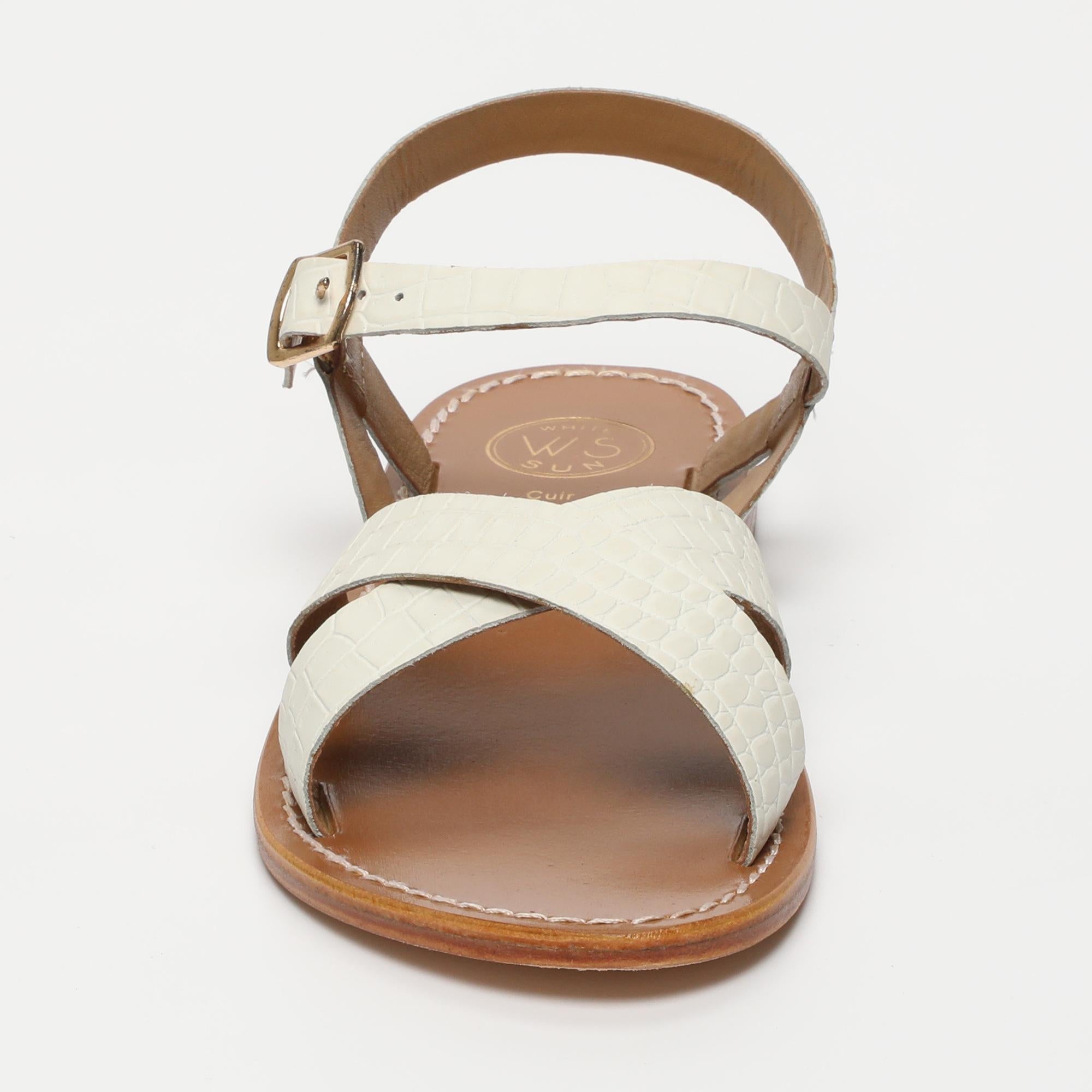 ENEYA sandales en cuir croco blanc