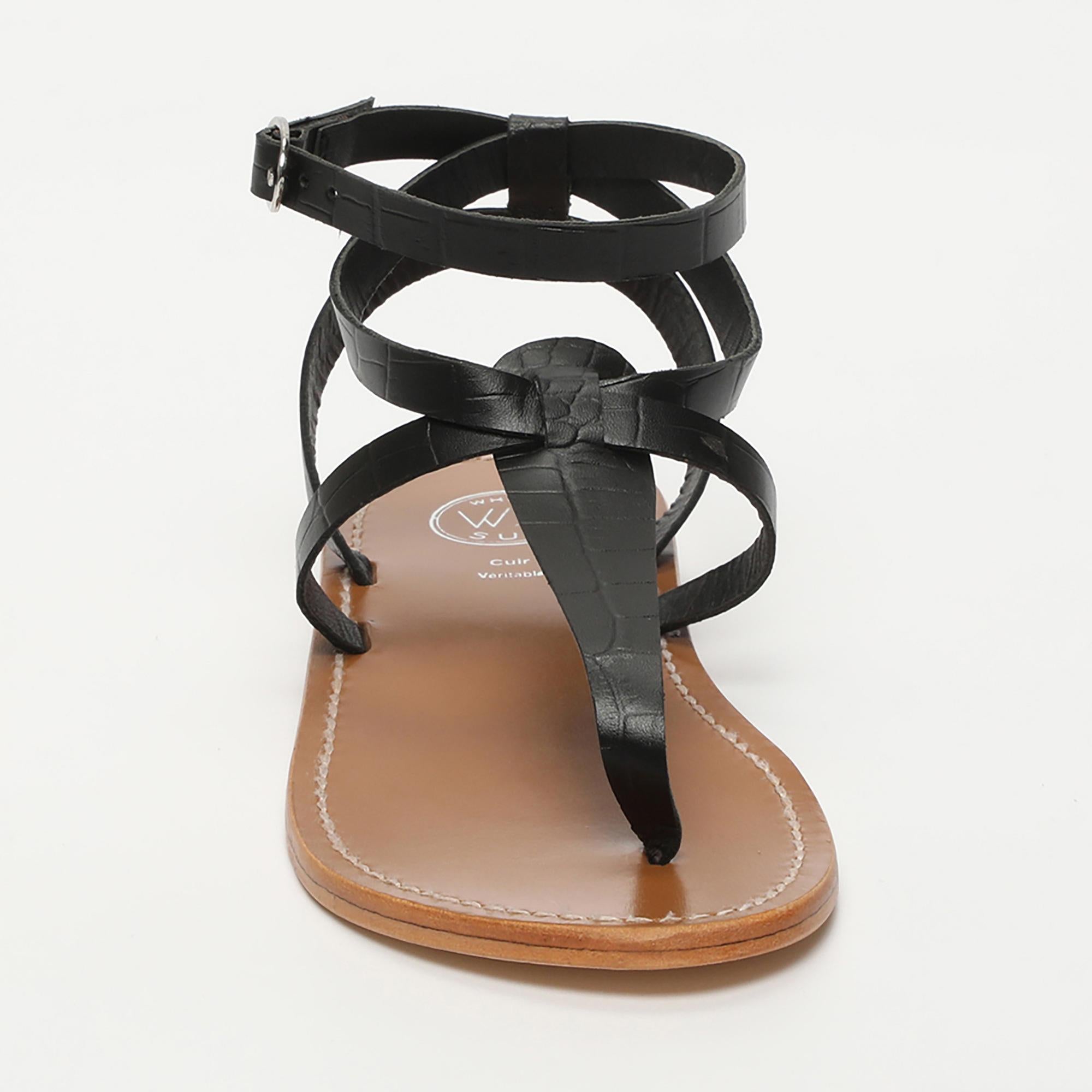 ESTHER sandales entre doigt bracelet de cheville en cuir croco noir