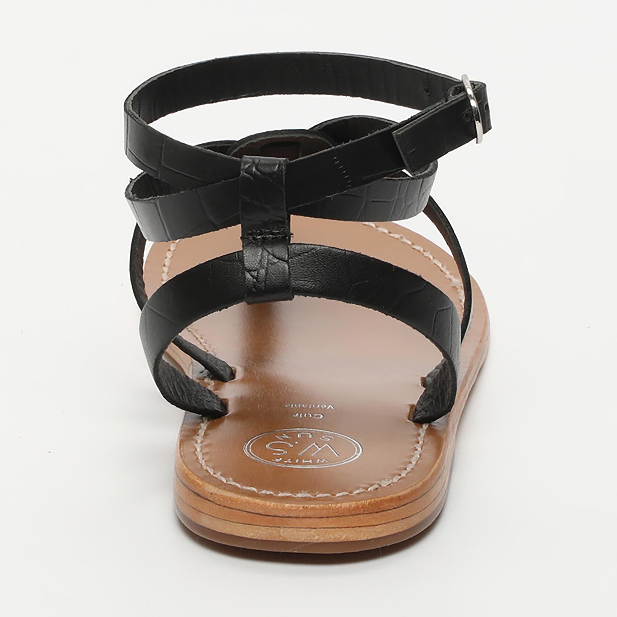 ESTHER sandales entre doigt bracelet de cheville en cuir croco noir