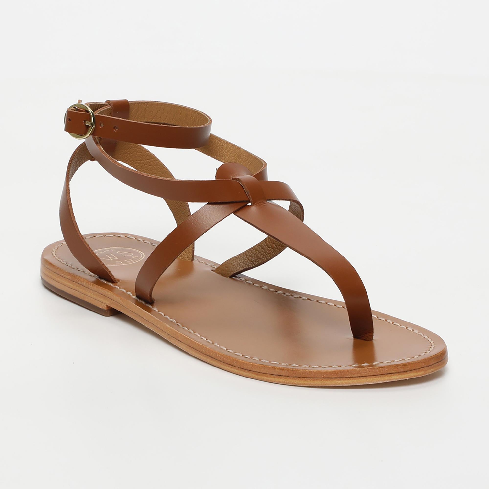 ESTHER sandales entre doigt bracelet de cheville en cuir camel