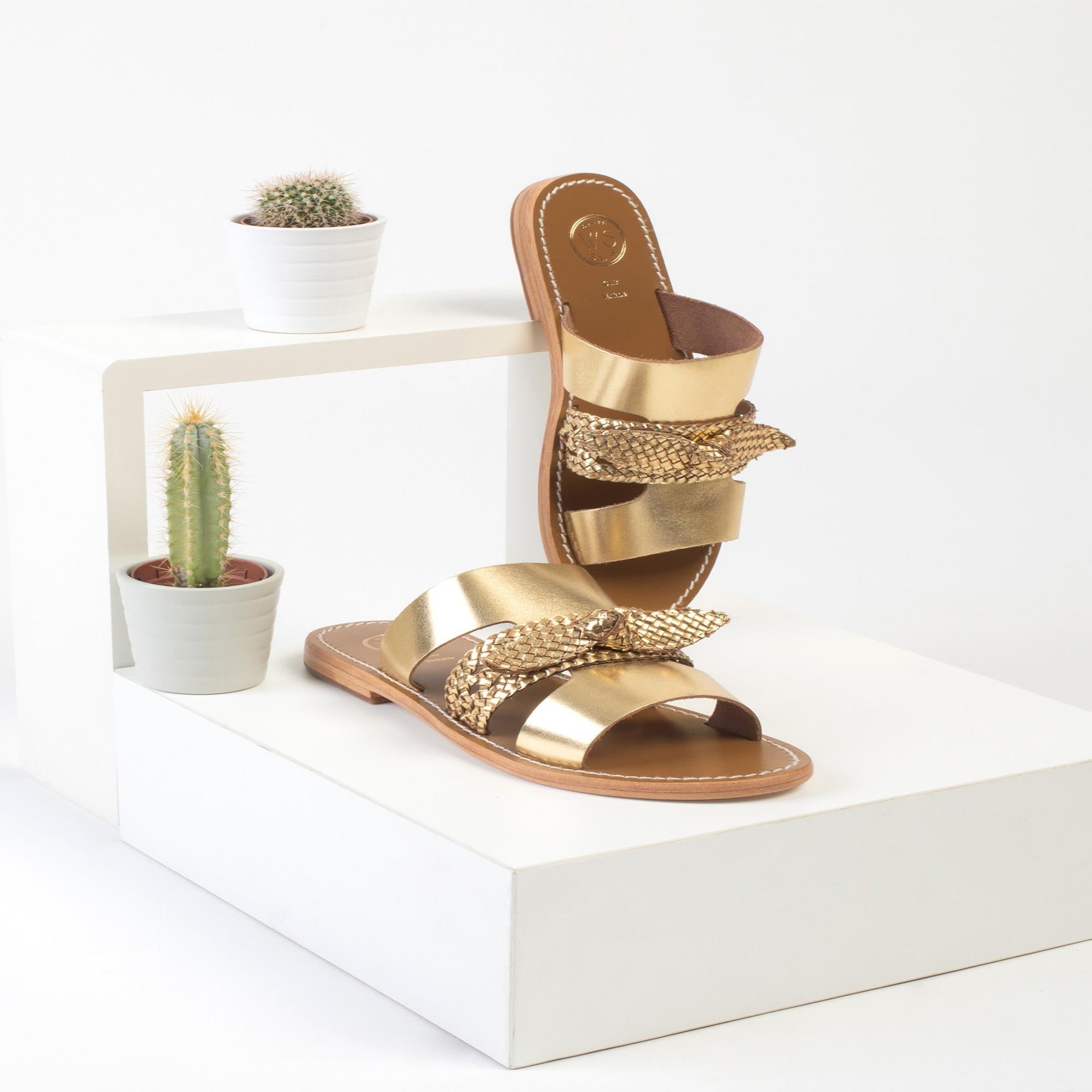 EVISA mules fantaisie en cuir or foncé