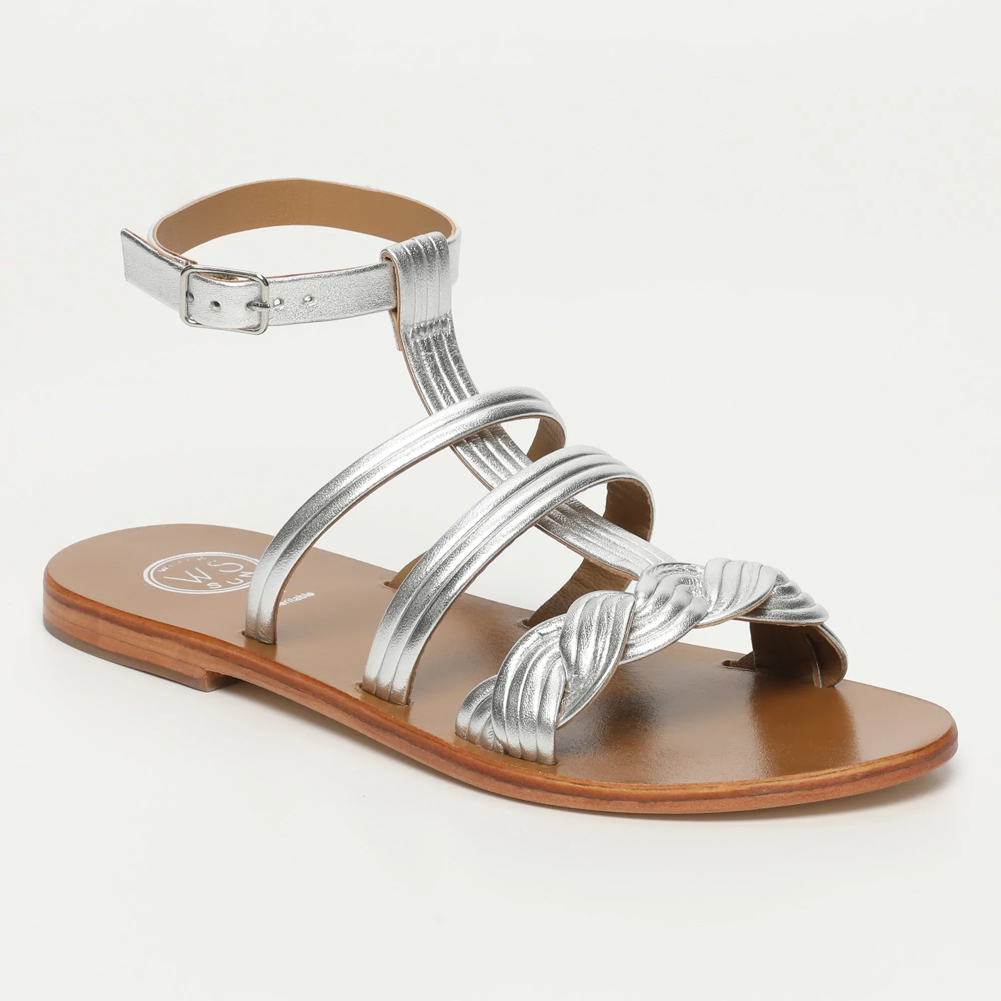 CARMESI sandales spartiate / lacet en cuir argent