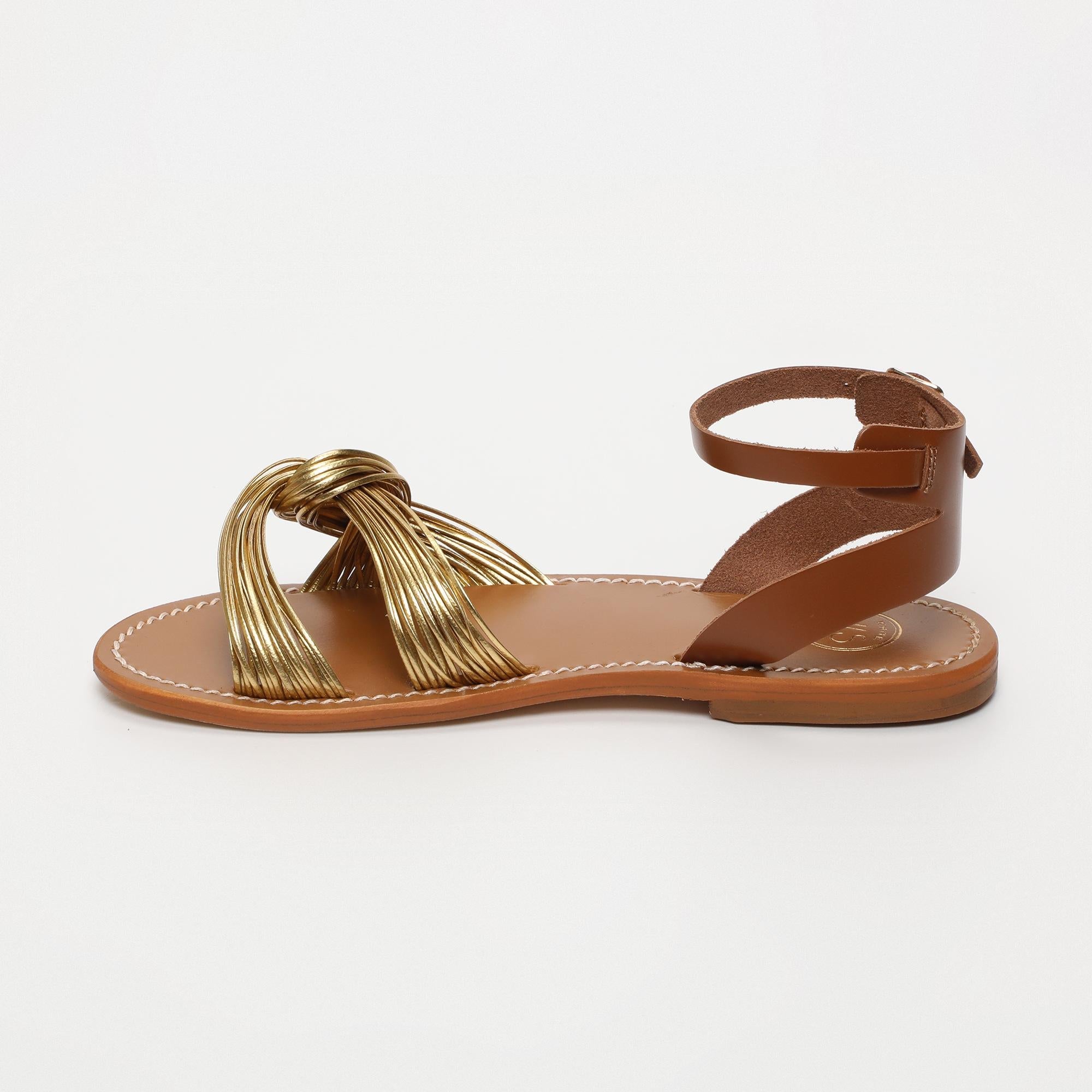 GIANNA sandales bracelet de cheville en cuir camel et platine