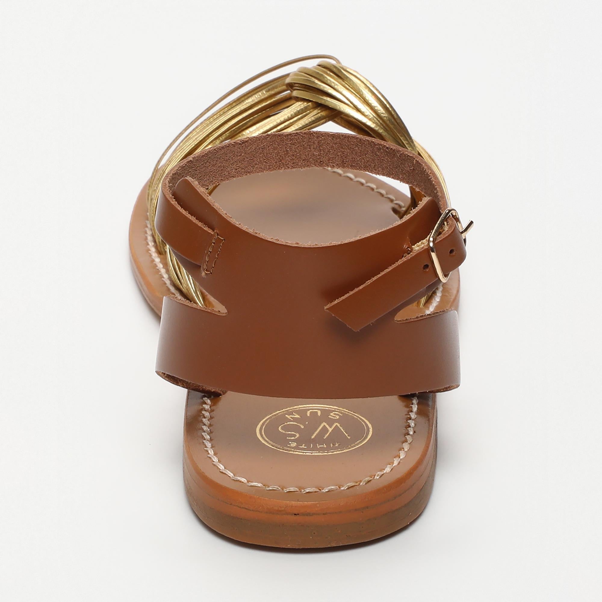 GIANNA sandales bracelet de cheville en cuir camel et platine