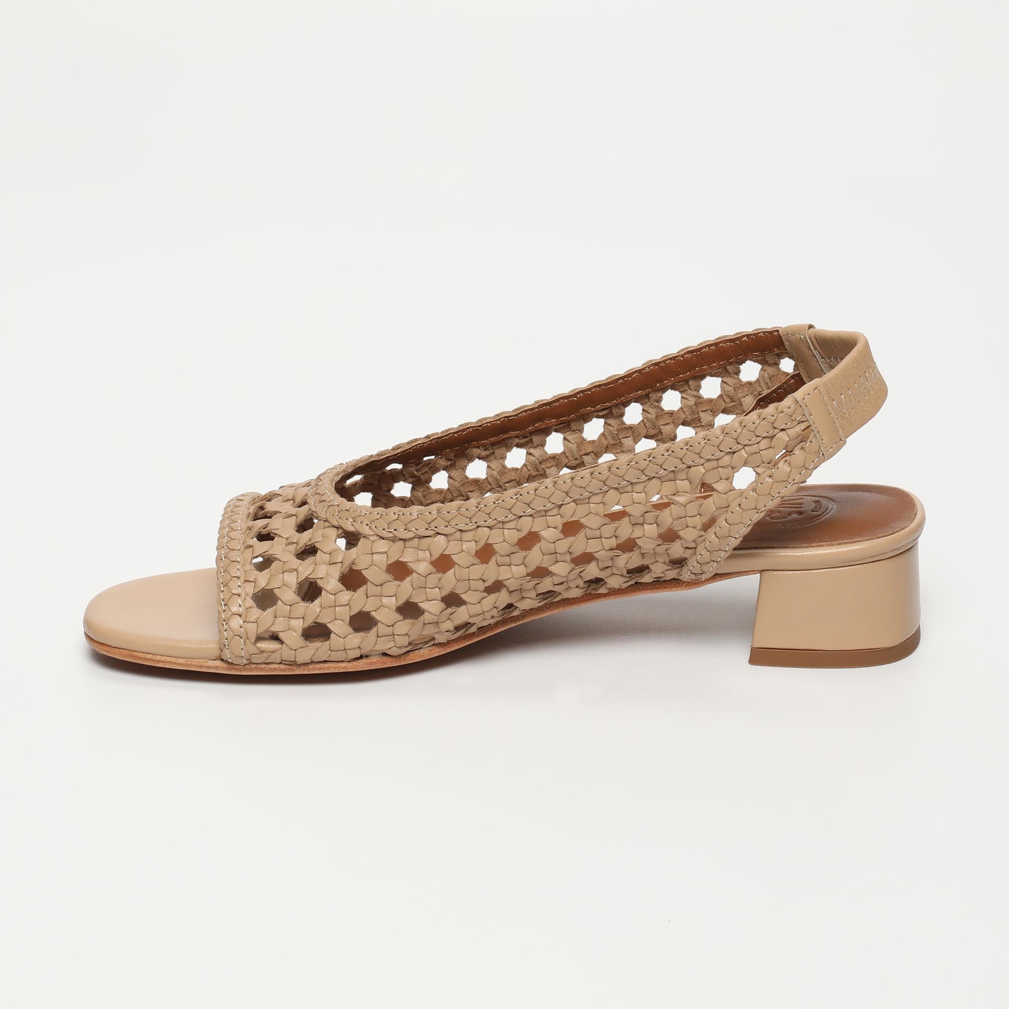 HAYA sandales talon tresse en cuir beige