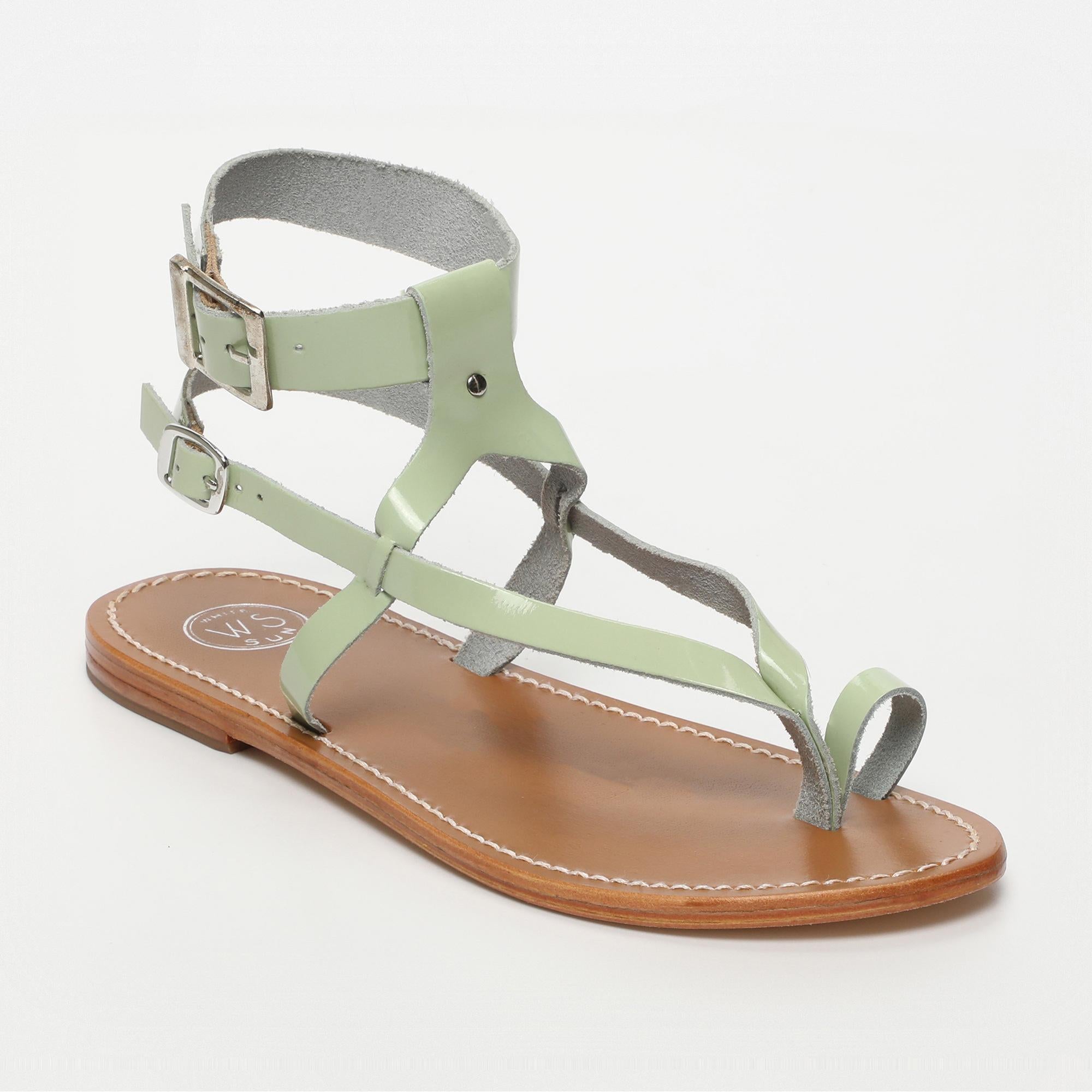 HERMANCE sandales bracelet de cheville entre doigt en cuir menthe