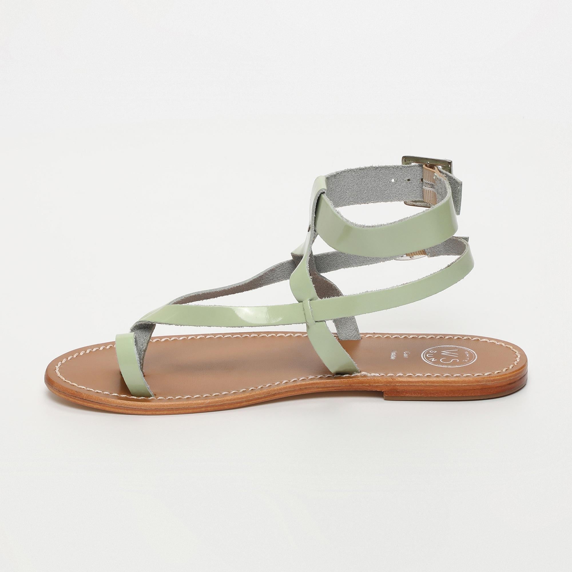 HERMANCE sandales bracelet de cheville entre doigt en cuir menthe