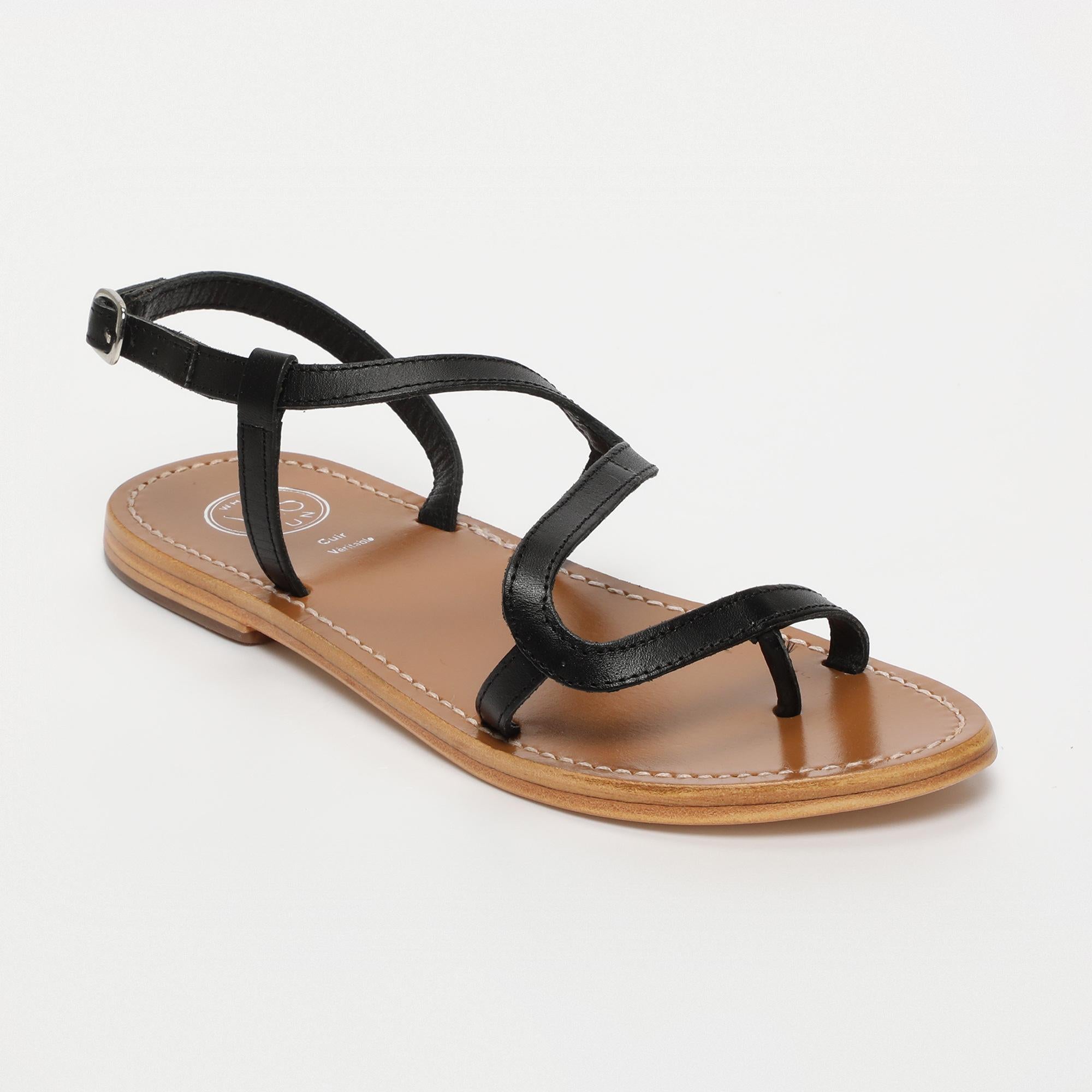 HOANI sandales entre doigt en cuir noir