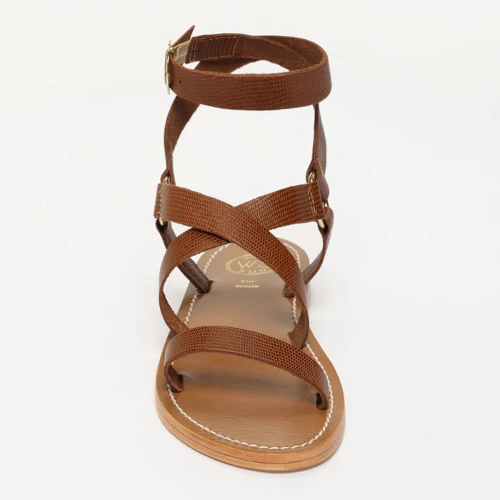 CHAREL sandales spartiate / lacet en cuir marron lézard