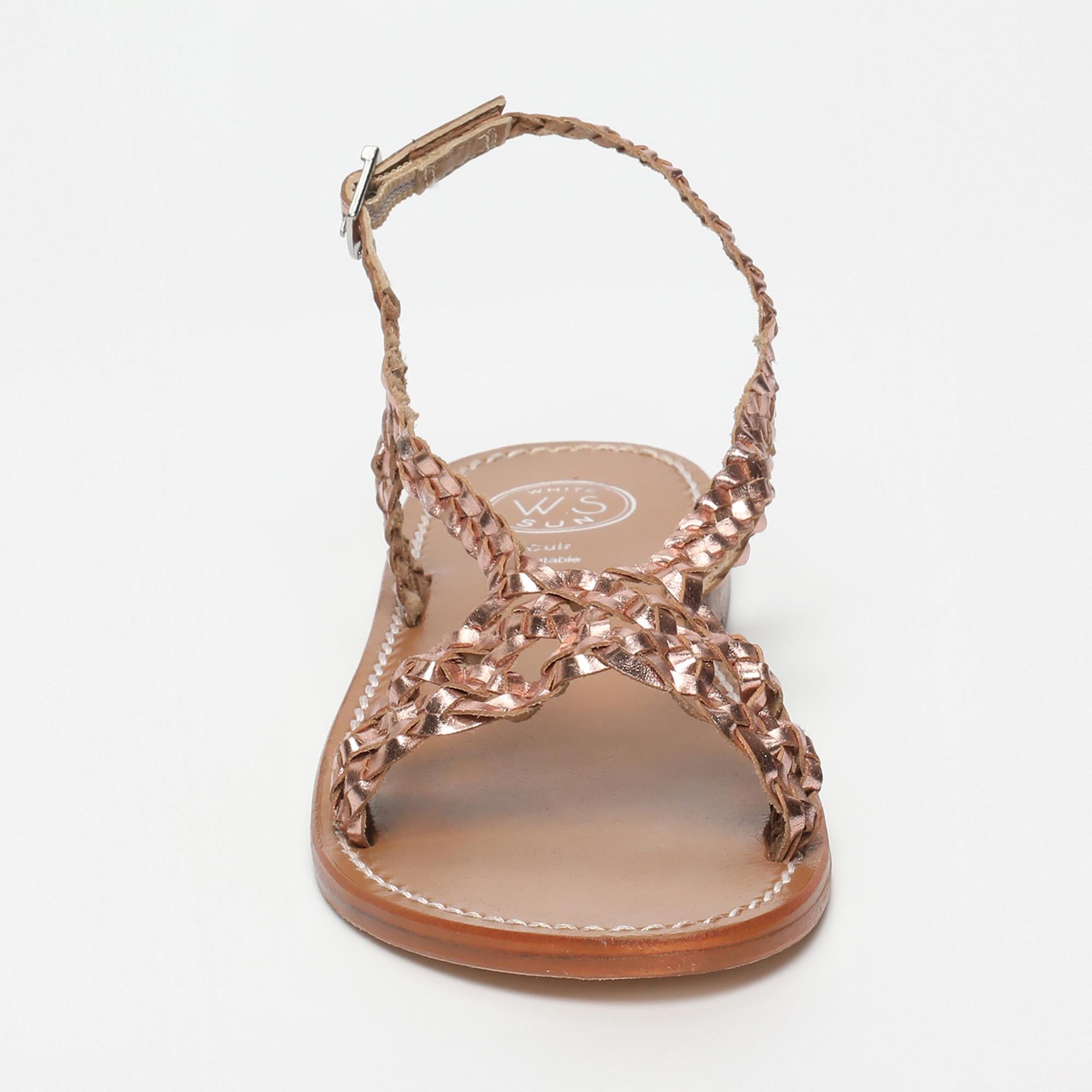 JIHAR sandales tresse en cuir or rose