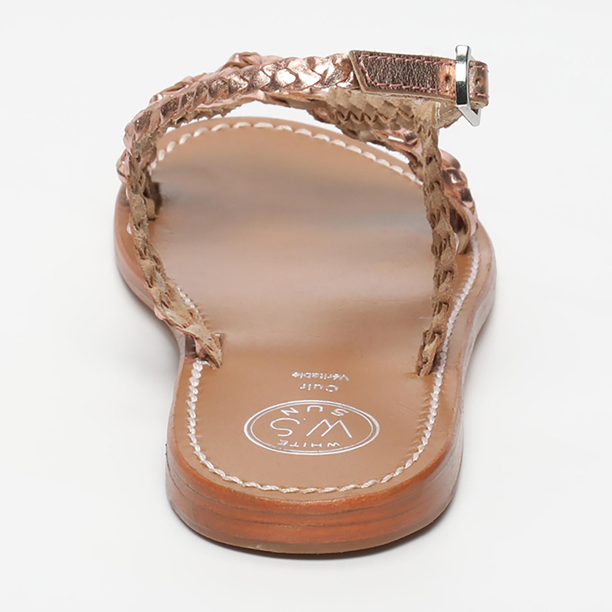 JIHAR sandales tresse en cuir or rose