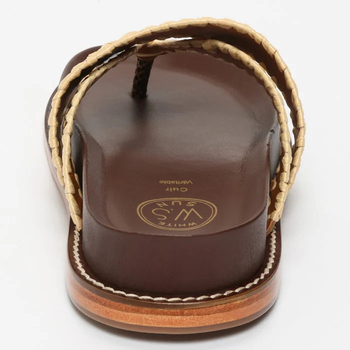 CAELUM mules en cuir marron serpent et beige