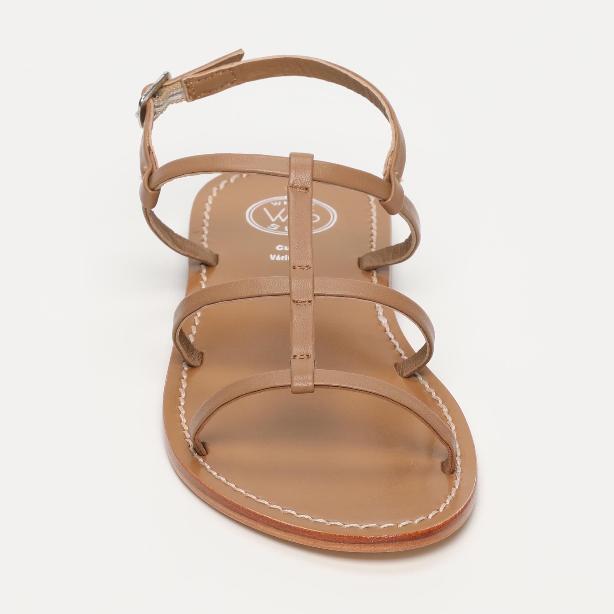 LEYU sandales en cuir camel clair