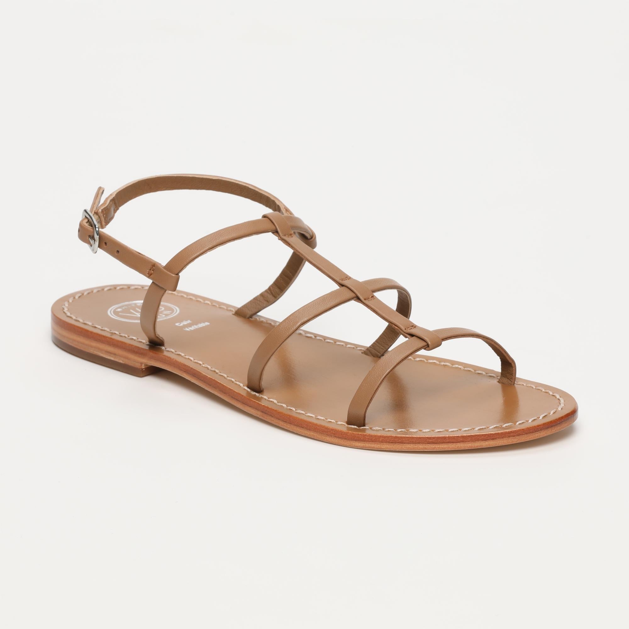 LEYU sandales en cuir camel clair