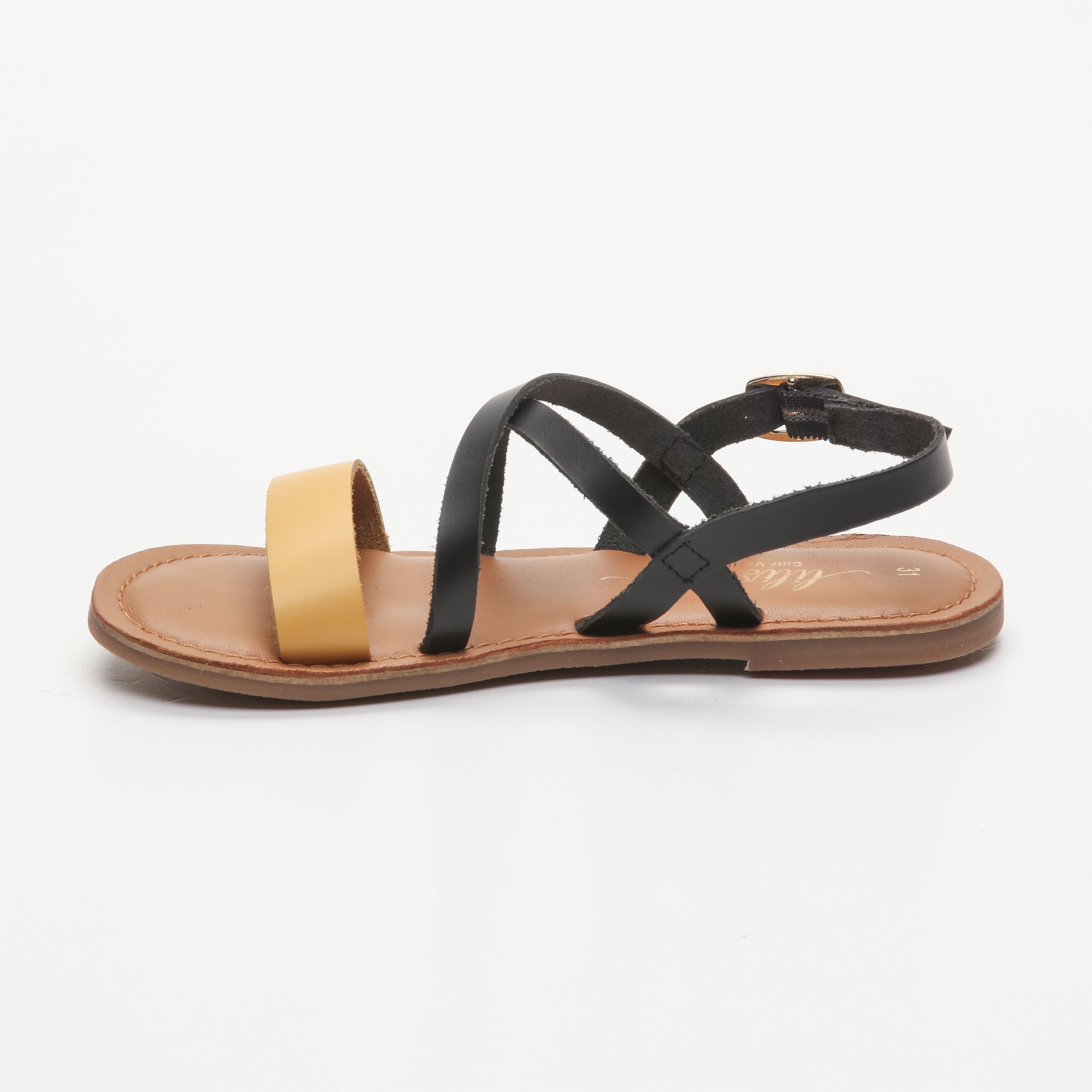 FLORA sandales cuir black + mustard