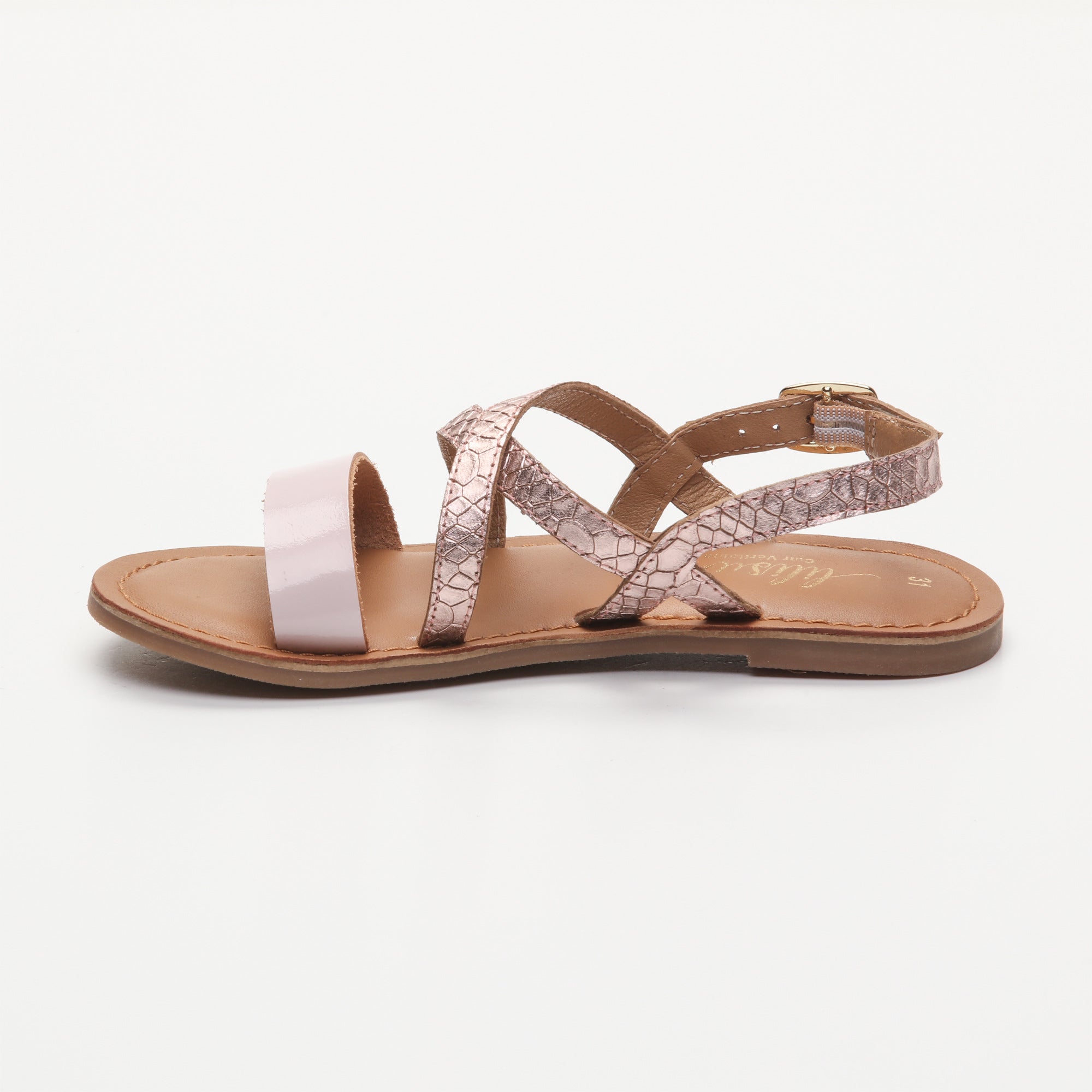 FLORA sandales cuir rosegold + pink