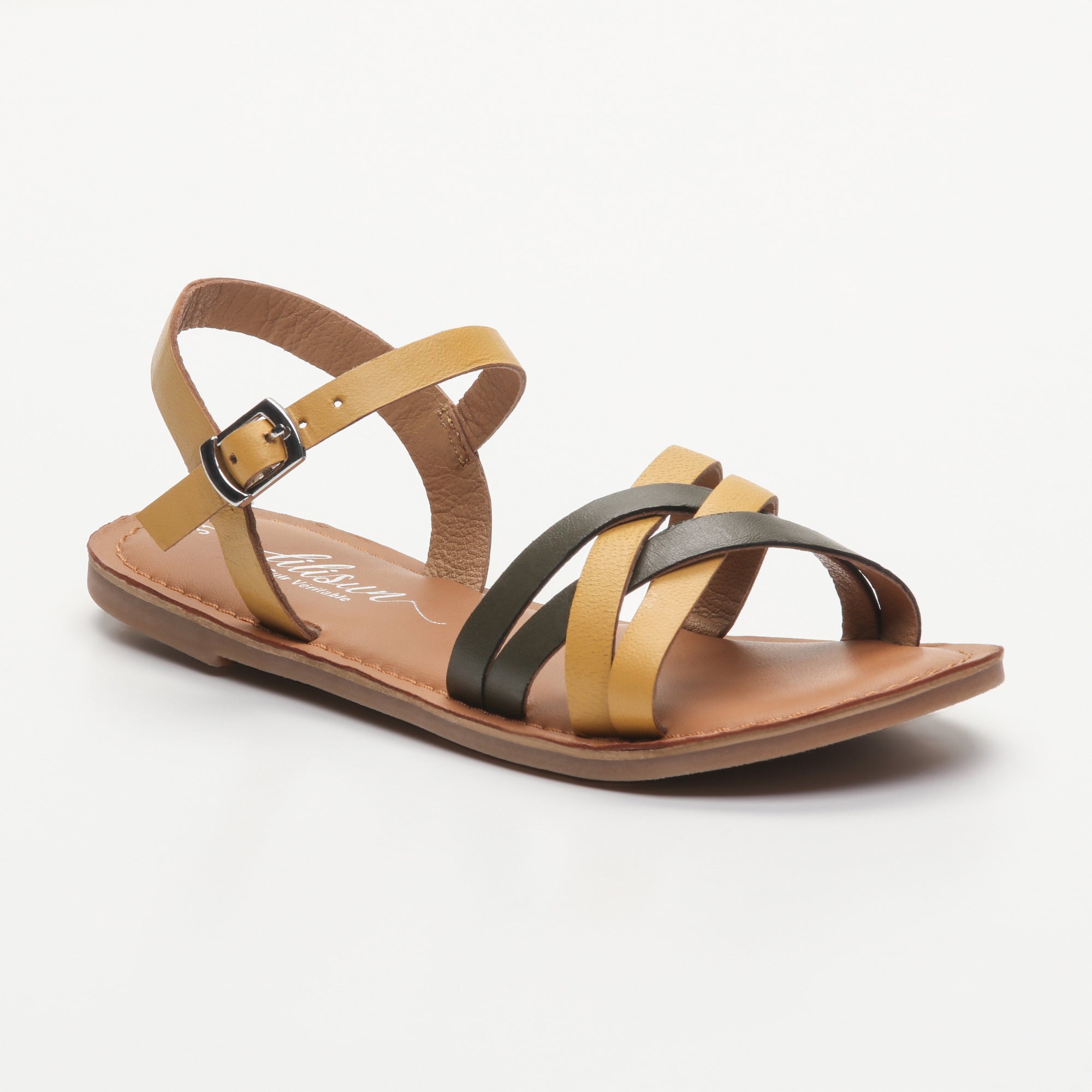 JASMINE sandales cuir mustard + olive dark