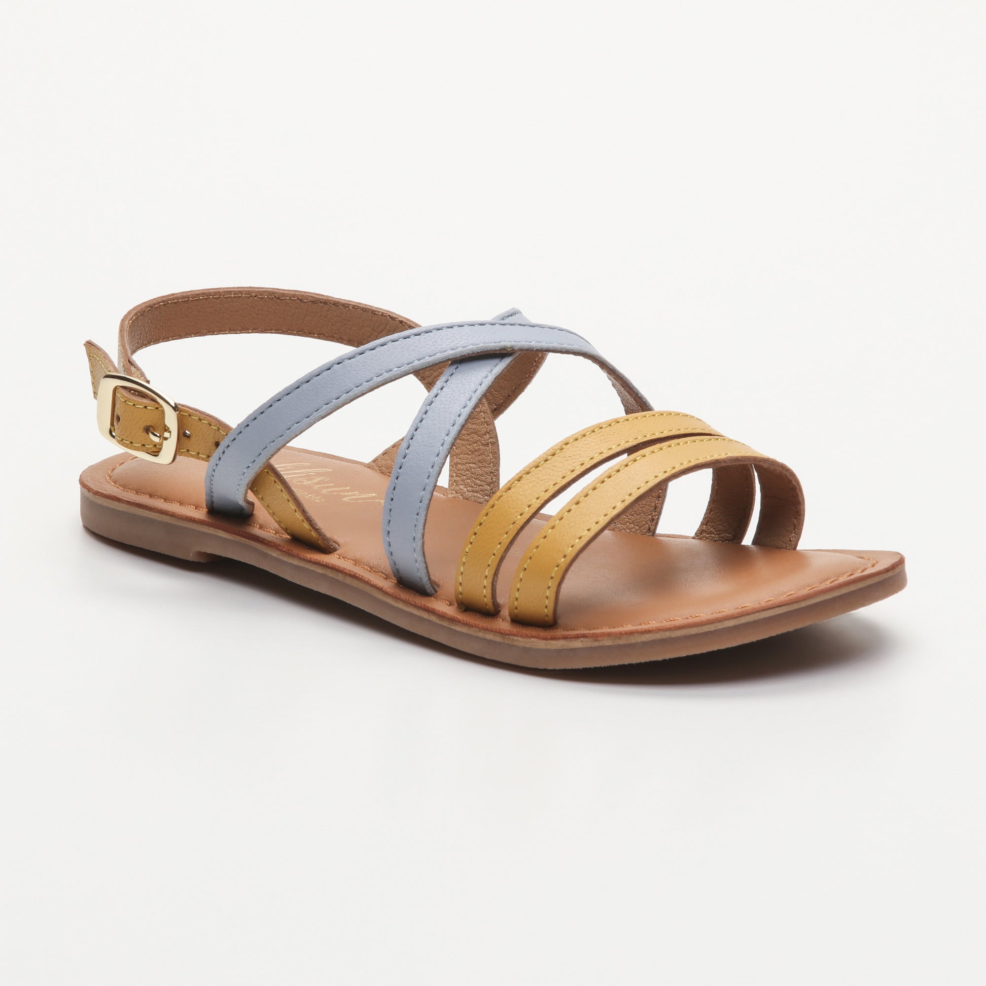 LEIA sandales cuir dk yellow + lt blue