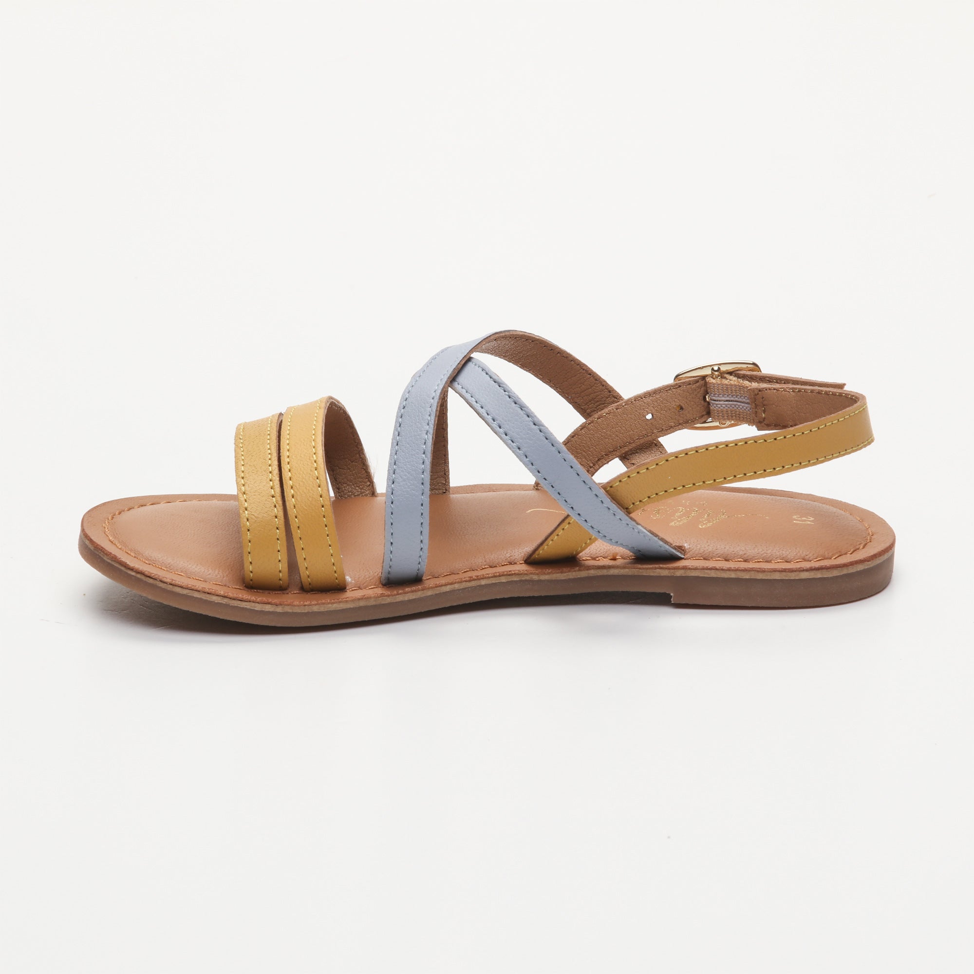 LEIA sandales cuir dk yellow + lt blue