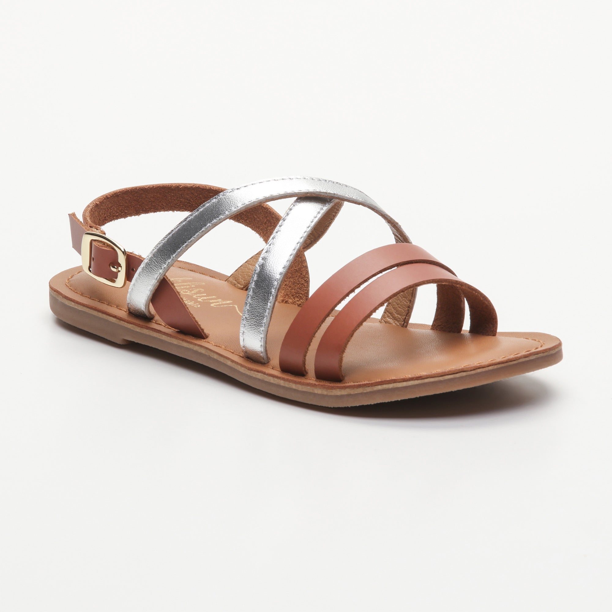 LEIA sandales cuir cognac +  silver
