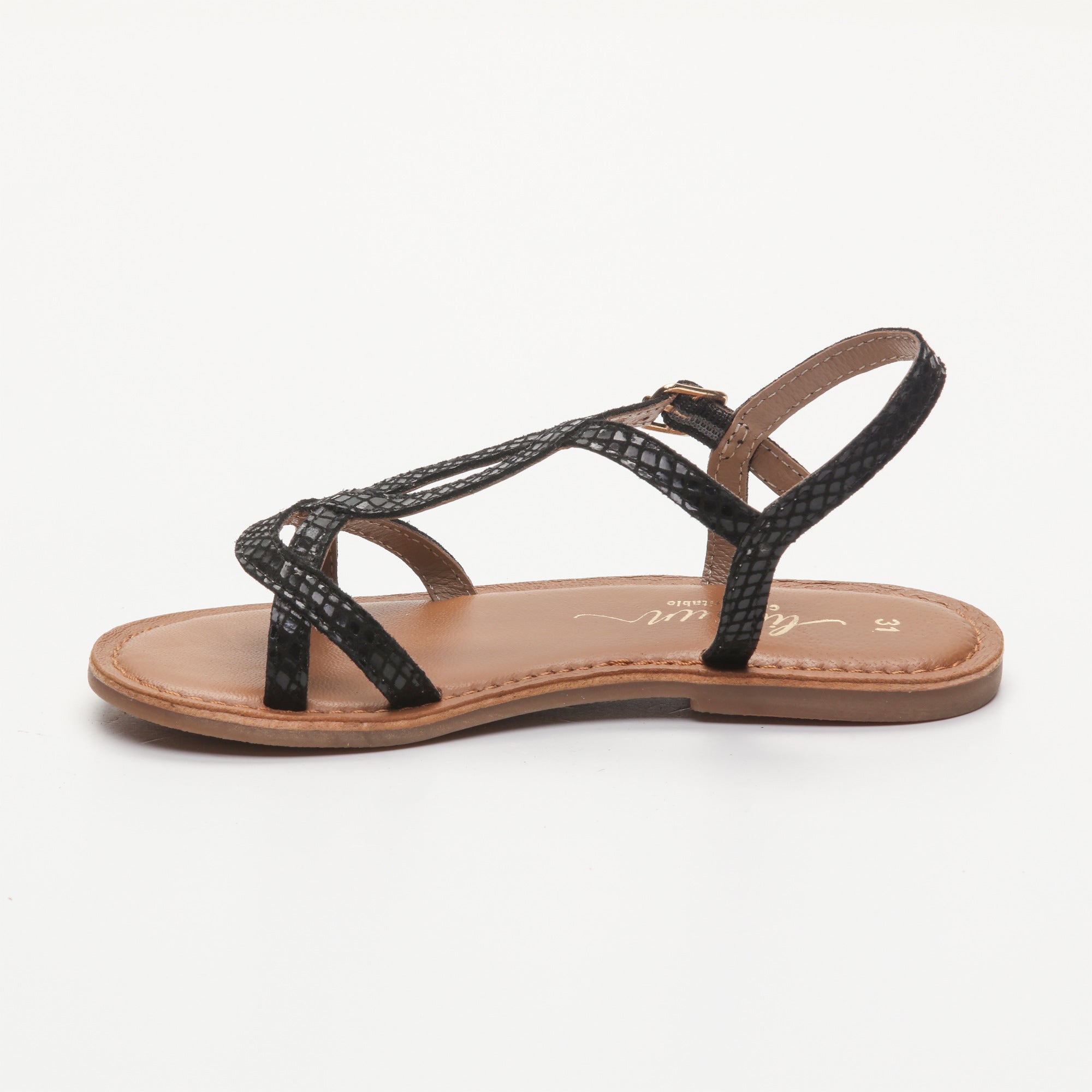 BIANCA sandales cuir black snake metallic