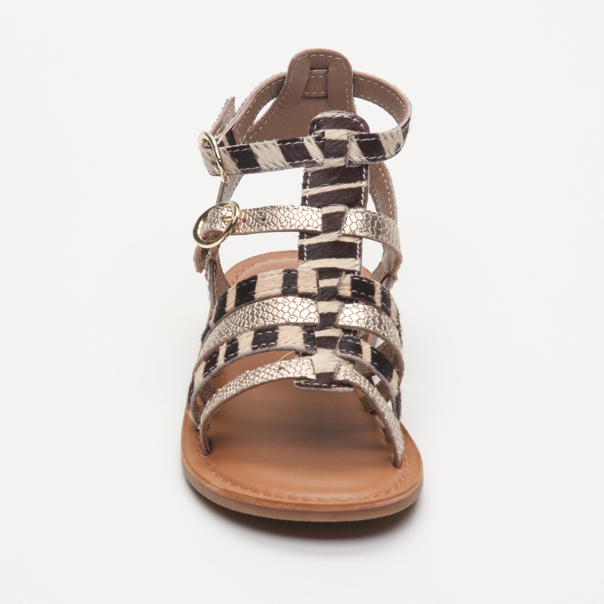MAGGIE sandales cuir zebra + gold snake
