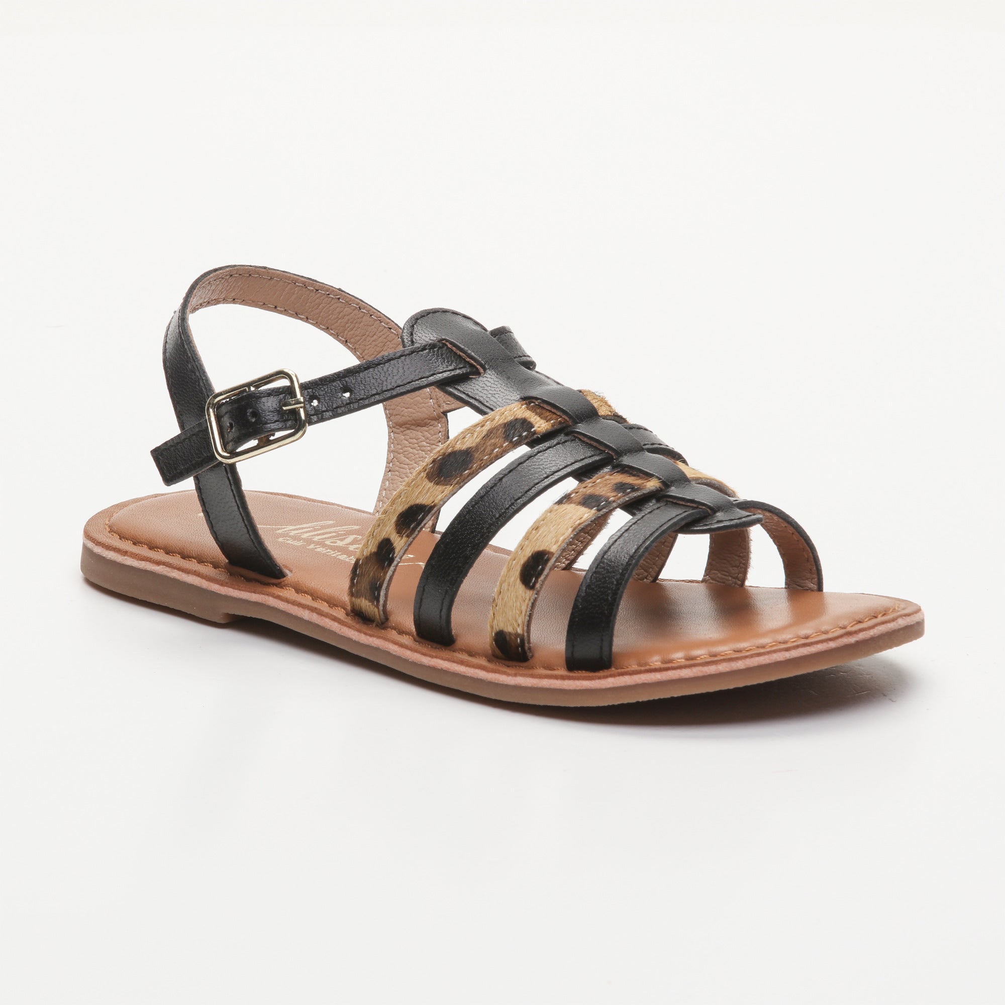 ROMY sandales cuir leopard + black