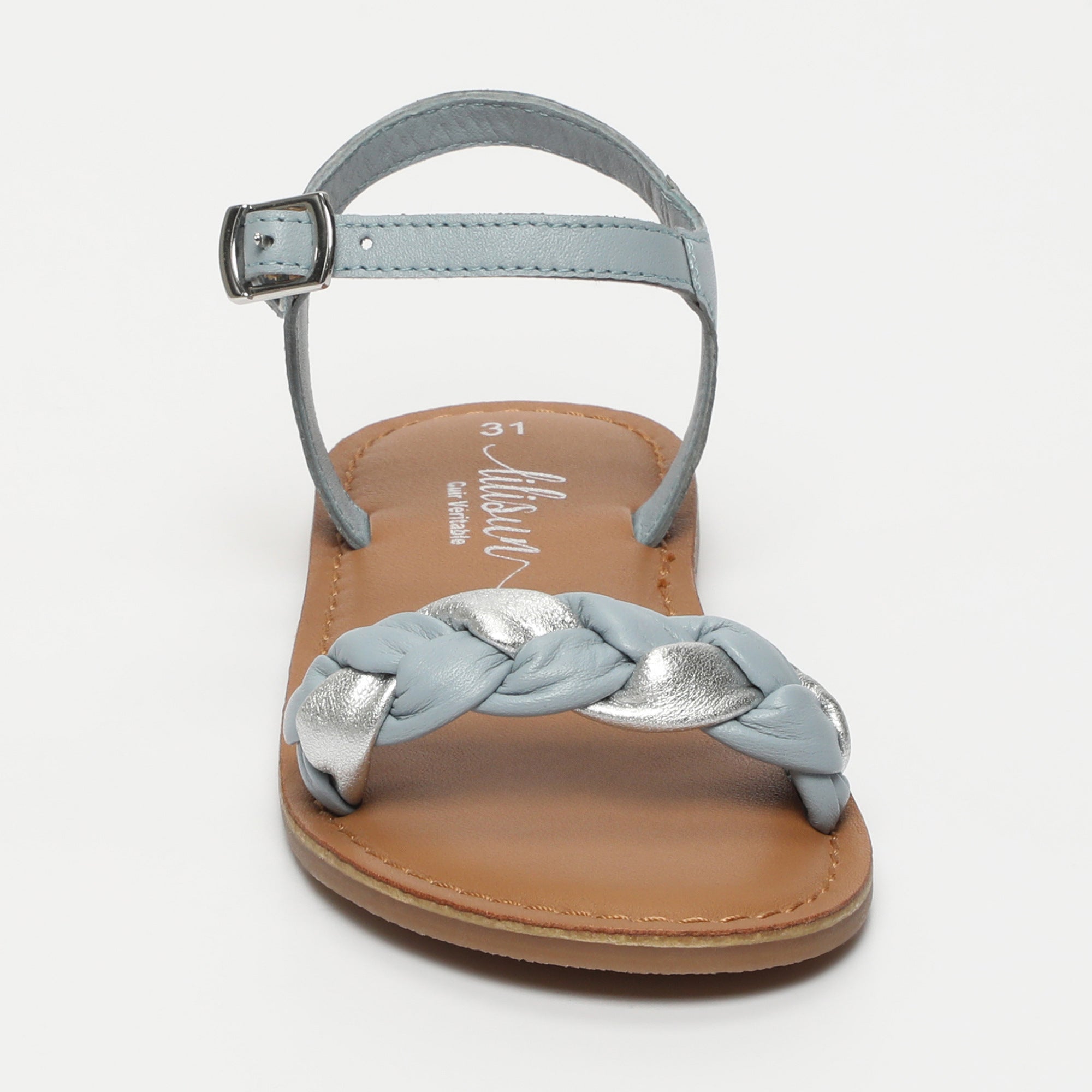 JINJIN Sandales en cuir bleu clair