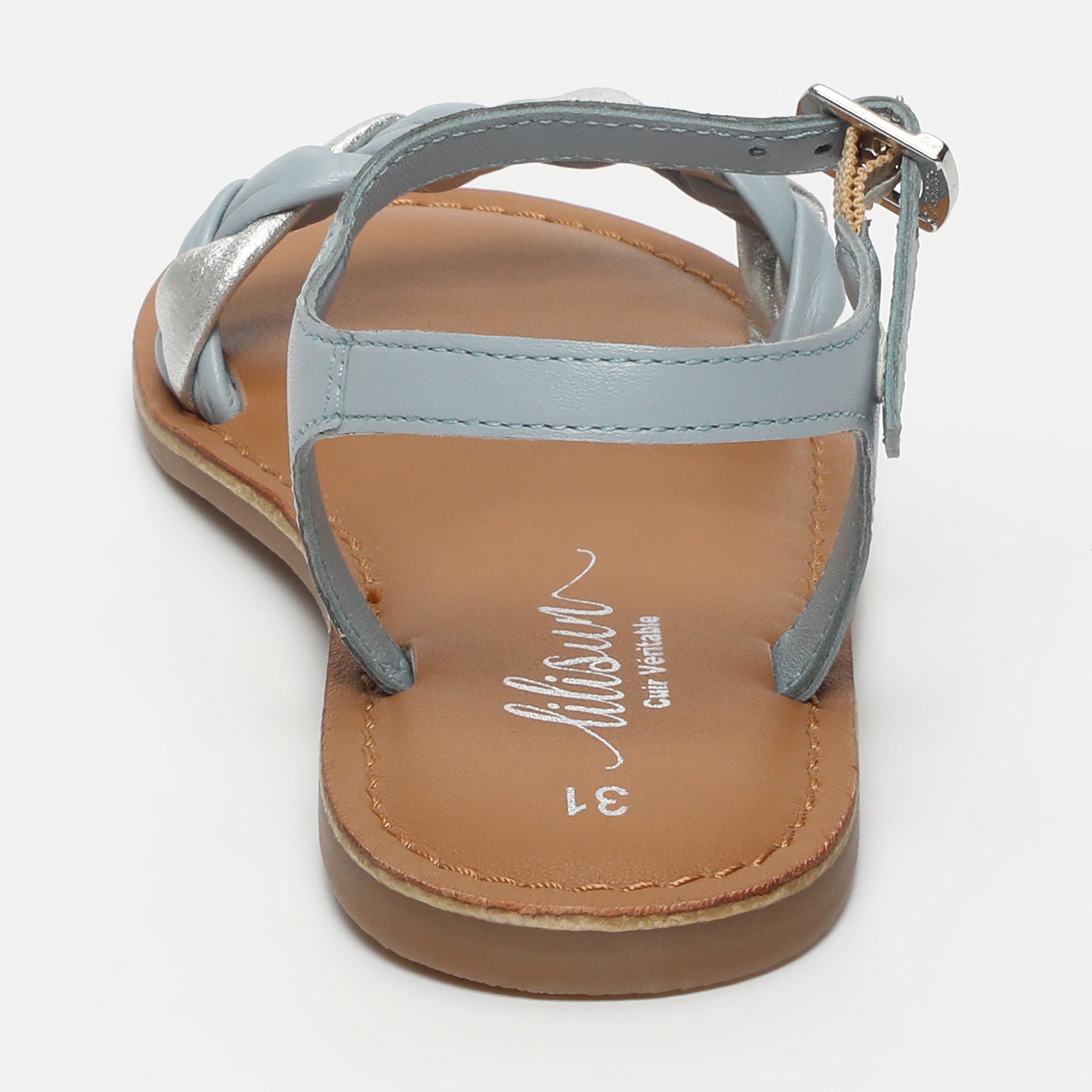 JINJIN Sandales en cuir bleu clair