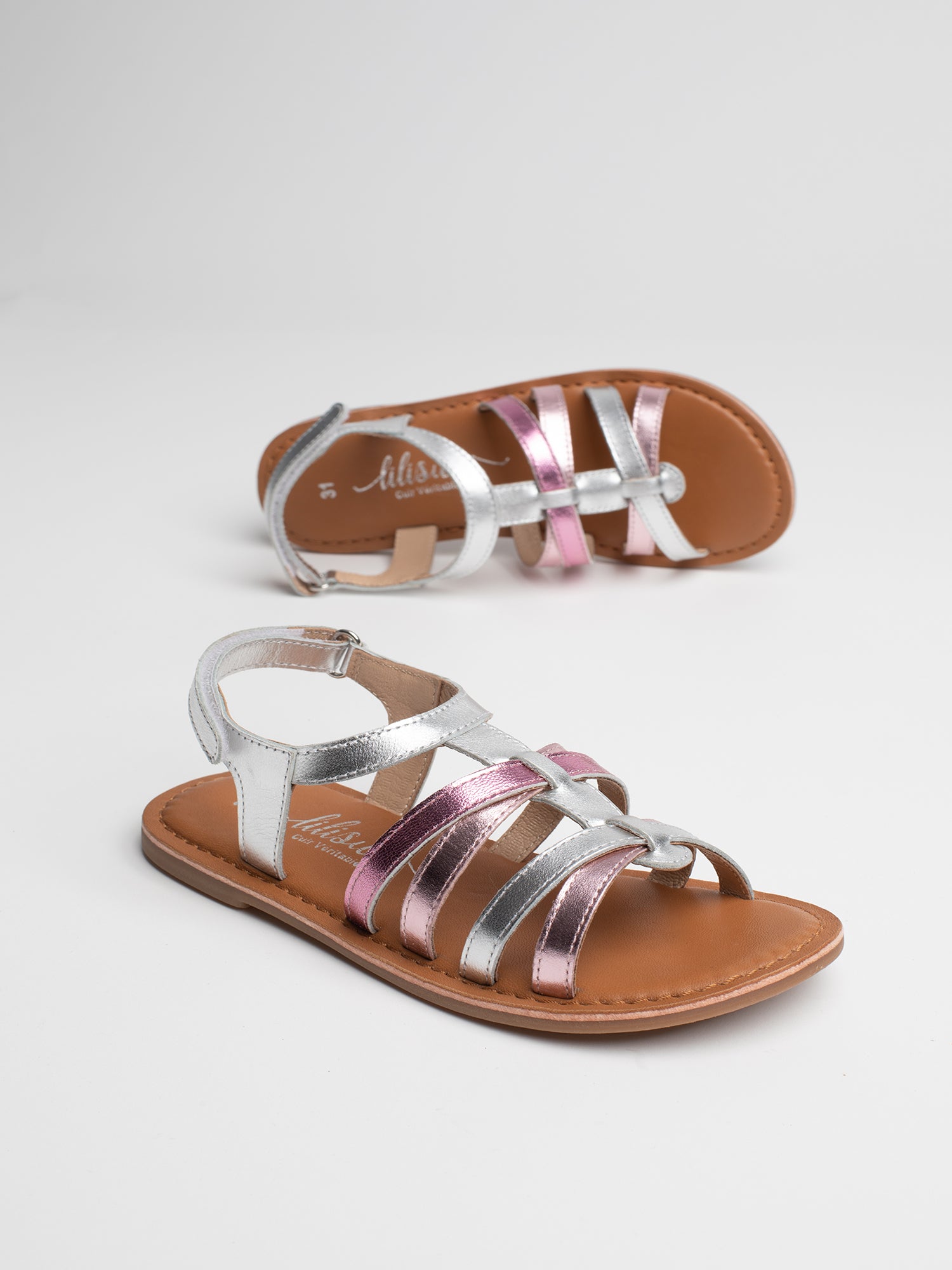 MEILI Sandales argentées et rose