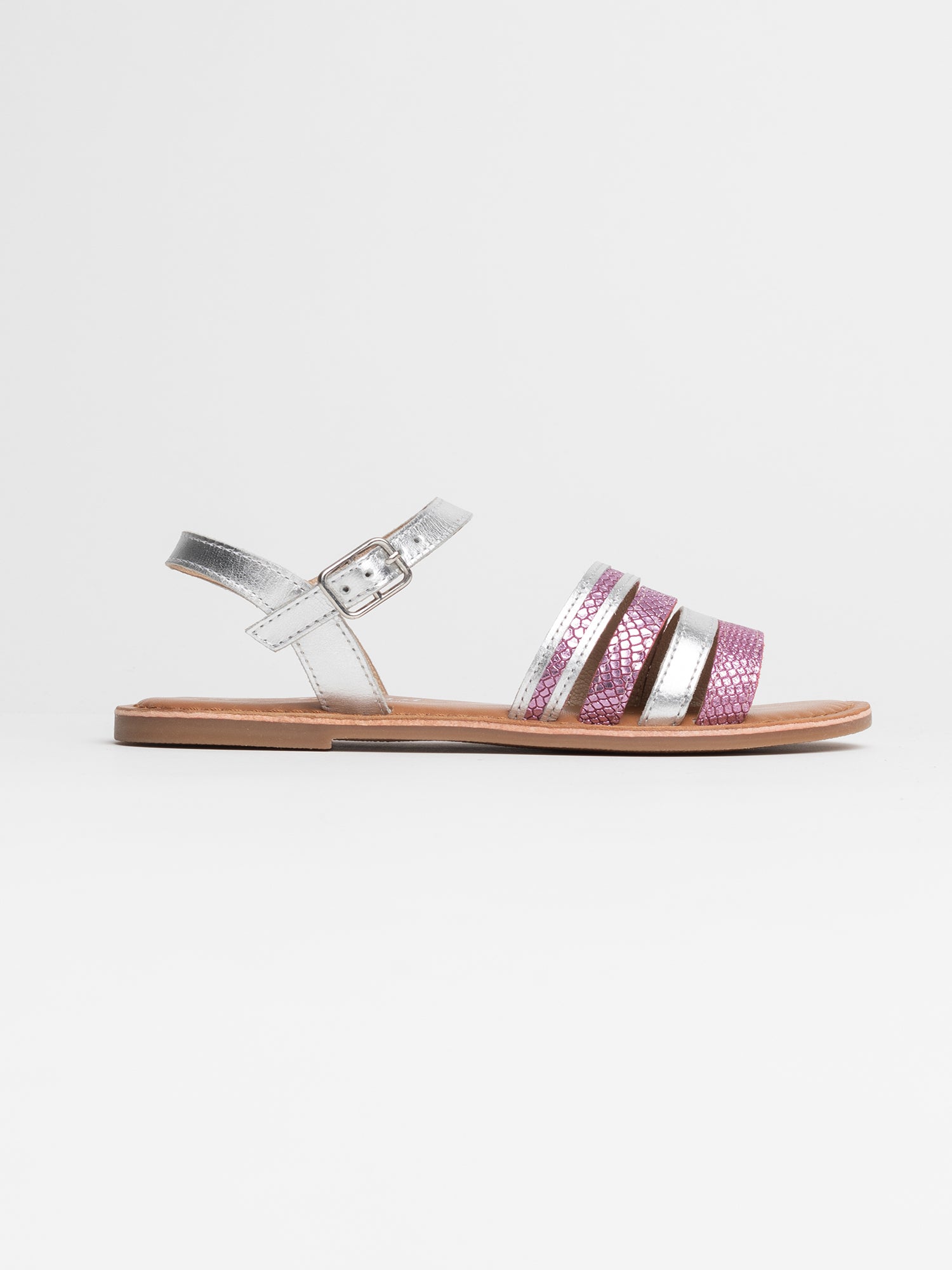 ABIGAELLE Sandales en cuir rose et argenté