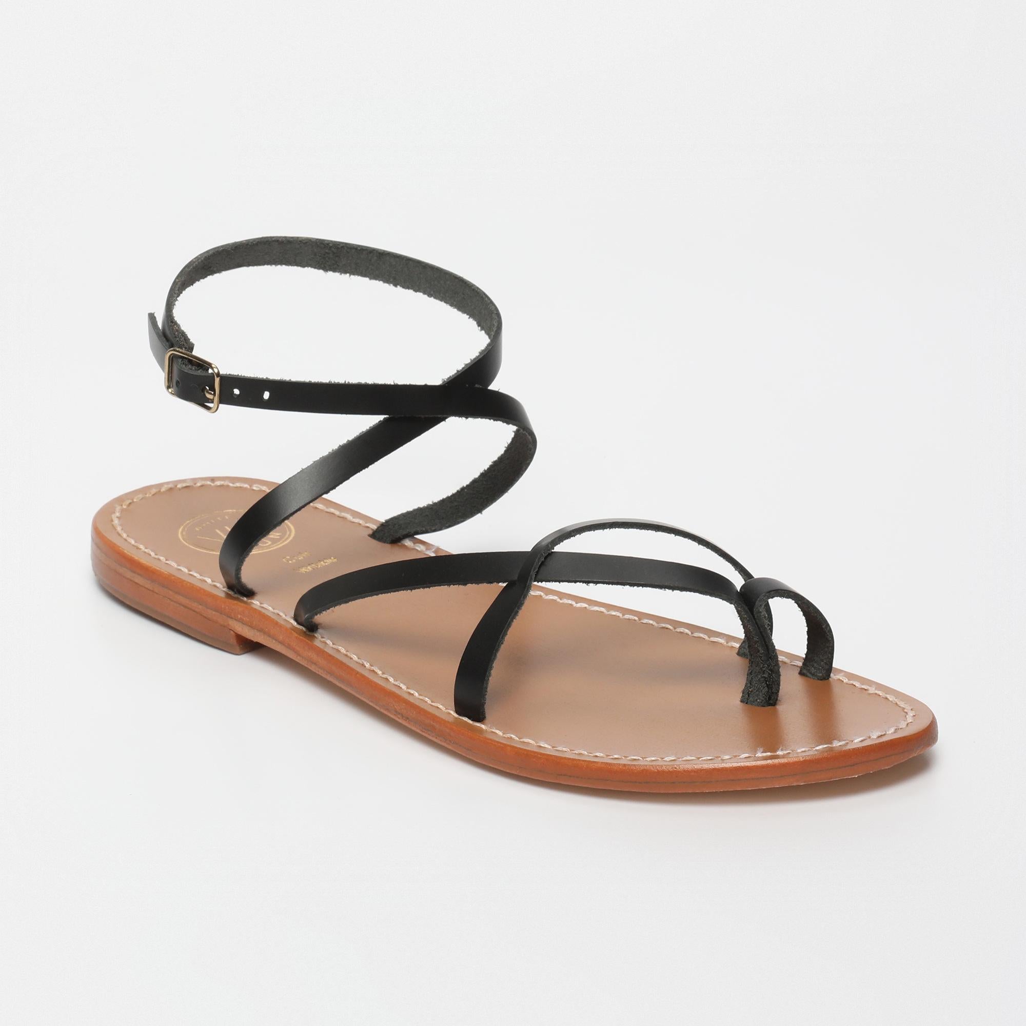 LUNA sandales entre doigt en cuir noir
