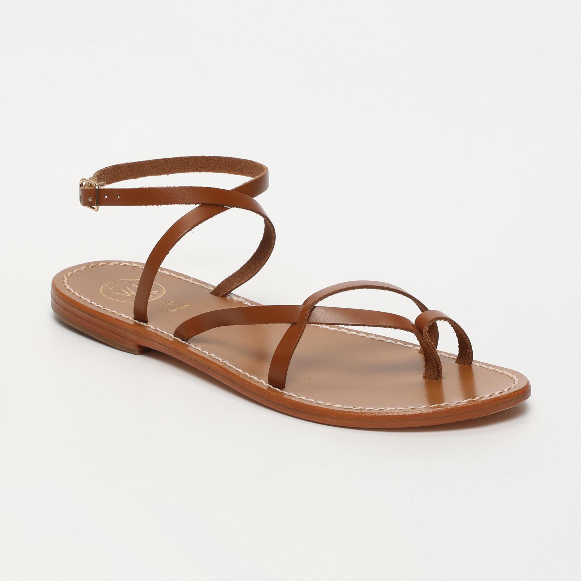 LUNA sandales entre doigt en cuir camel