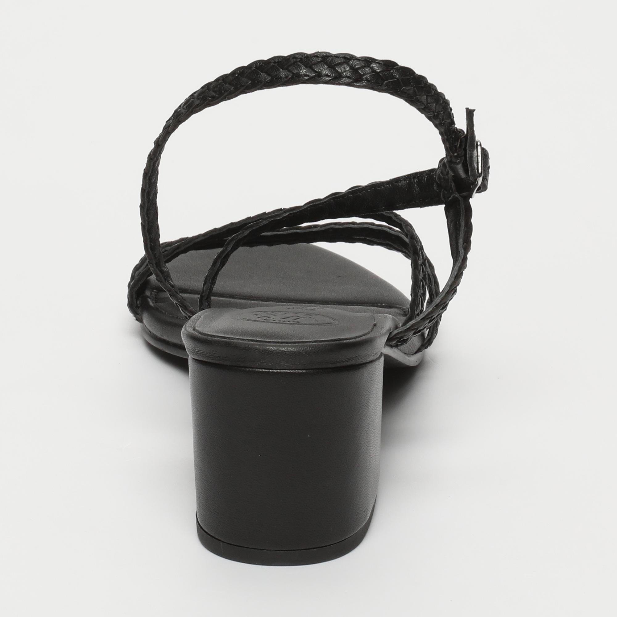 MAHA sandales talon tresse en cuir noir