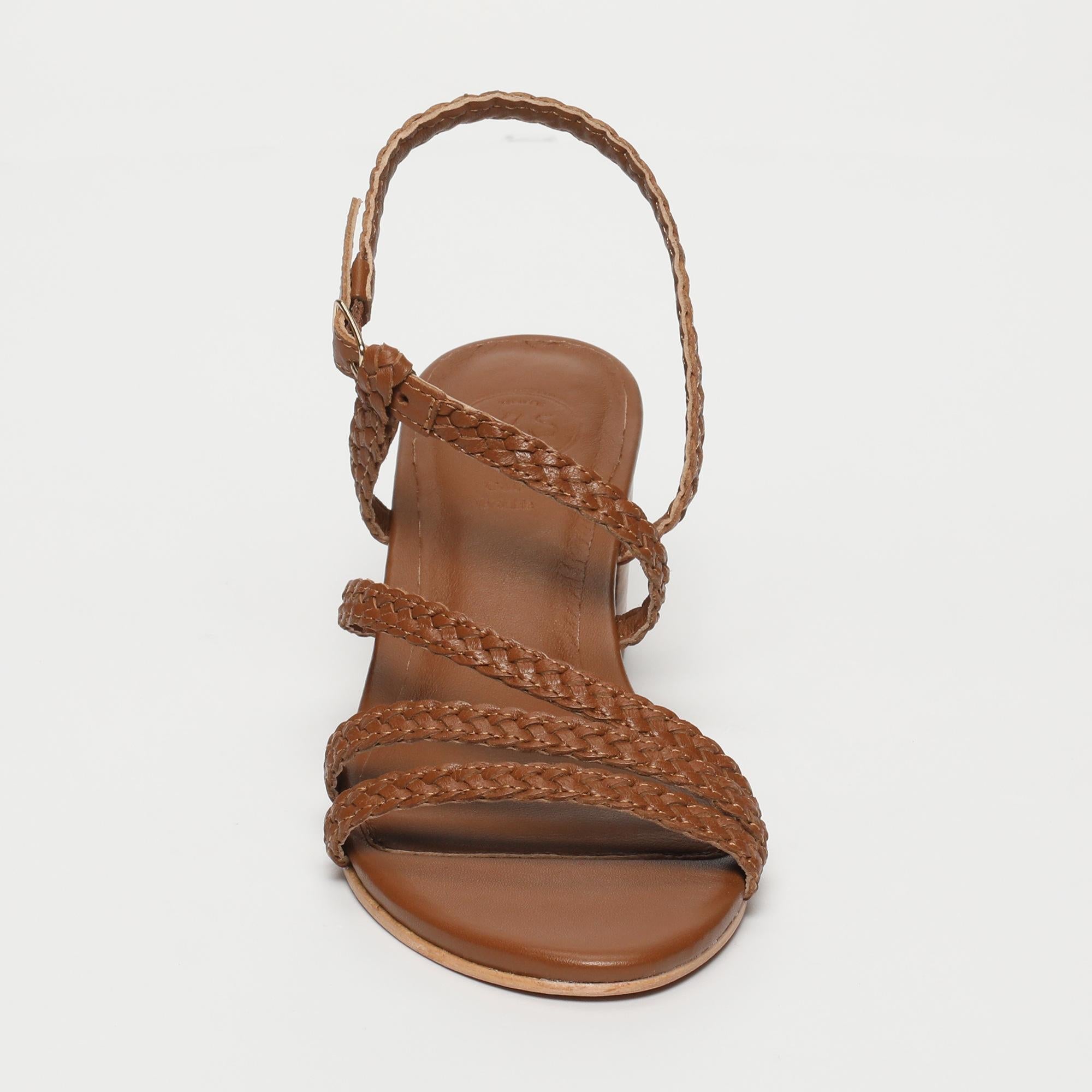 MAHA sandales talon tresse en cuir camel