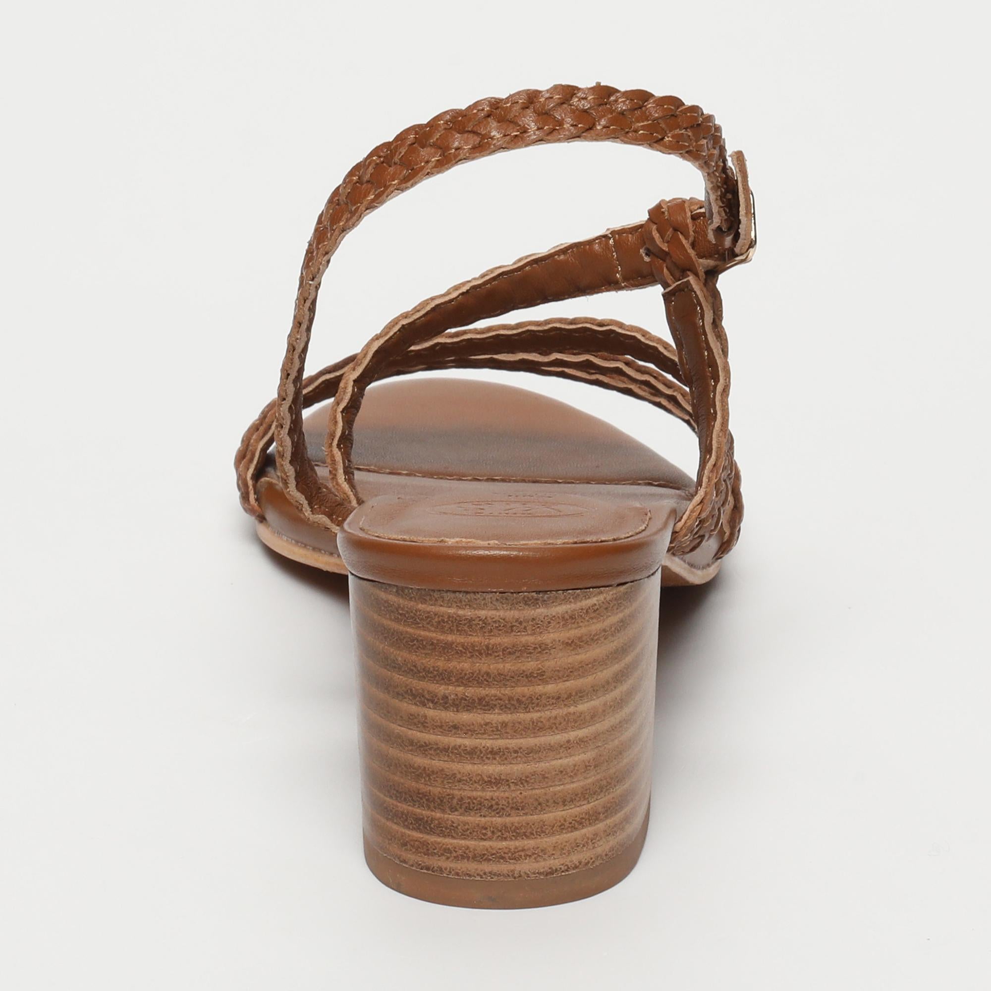 MAHA sandales talon tresse en cuir camel