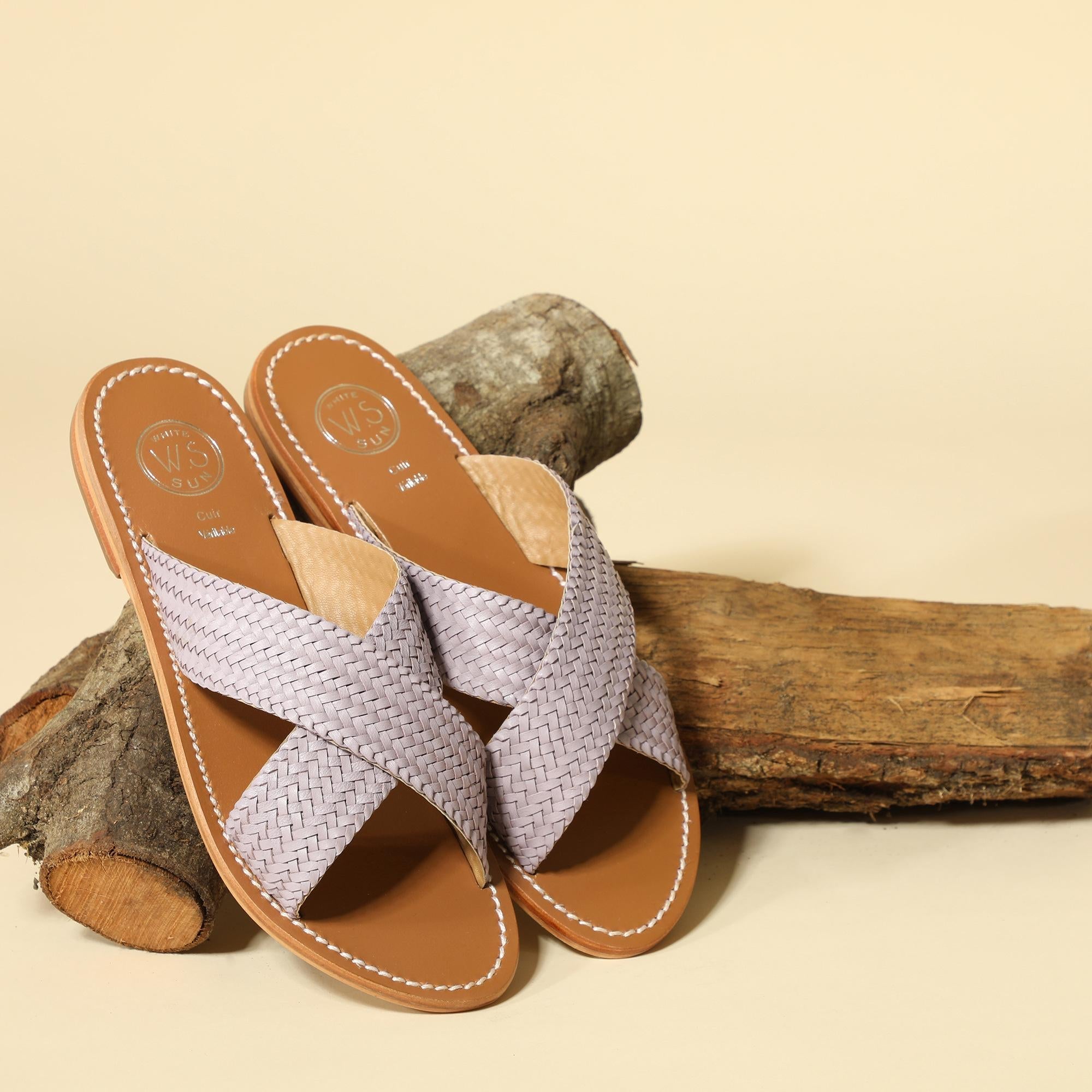 MALVARROSA mules tresse en cuir lilas