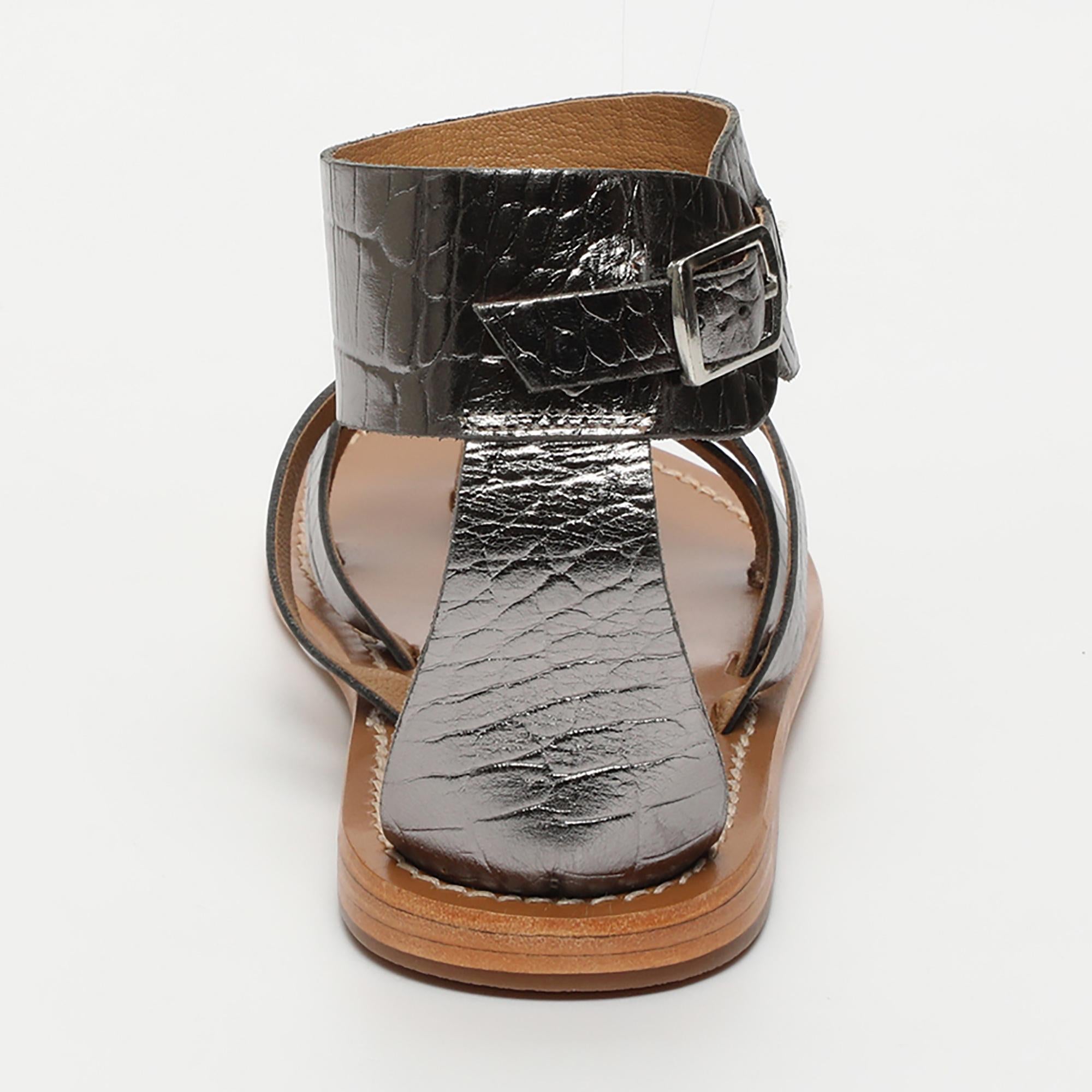 MANOA sandales entre doigt bracelet de cheville en cuir croco étain