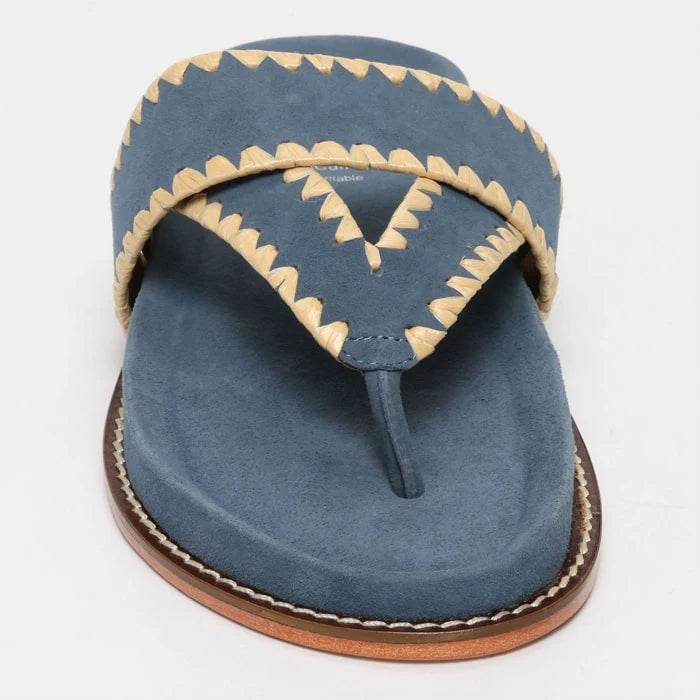 CAELUM mules en cuir bleu denim et beige