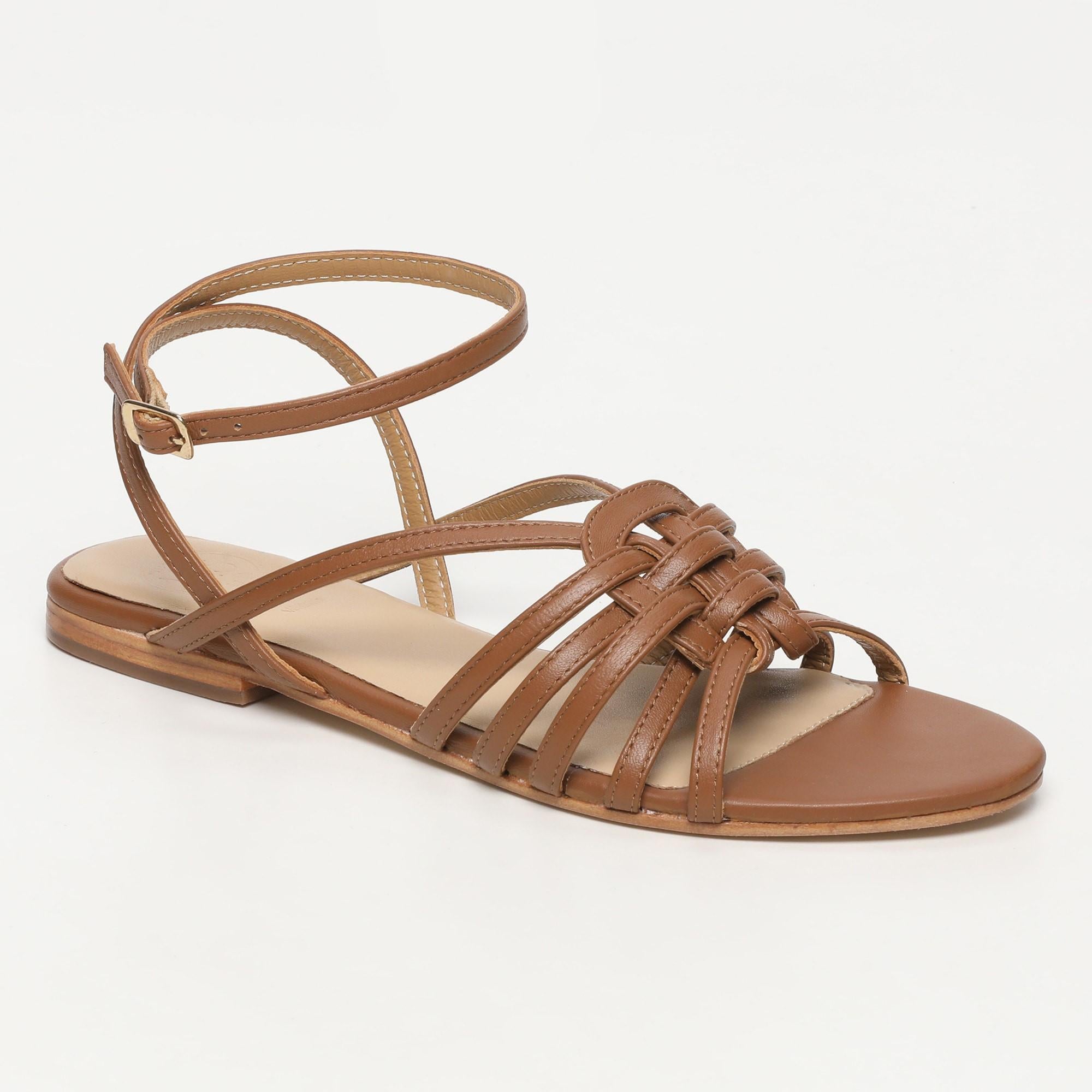 MESTRAS sandales bracelet de cheville en cuir camel